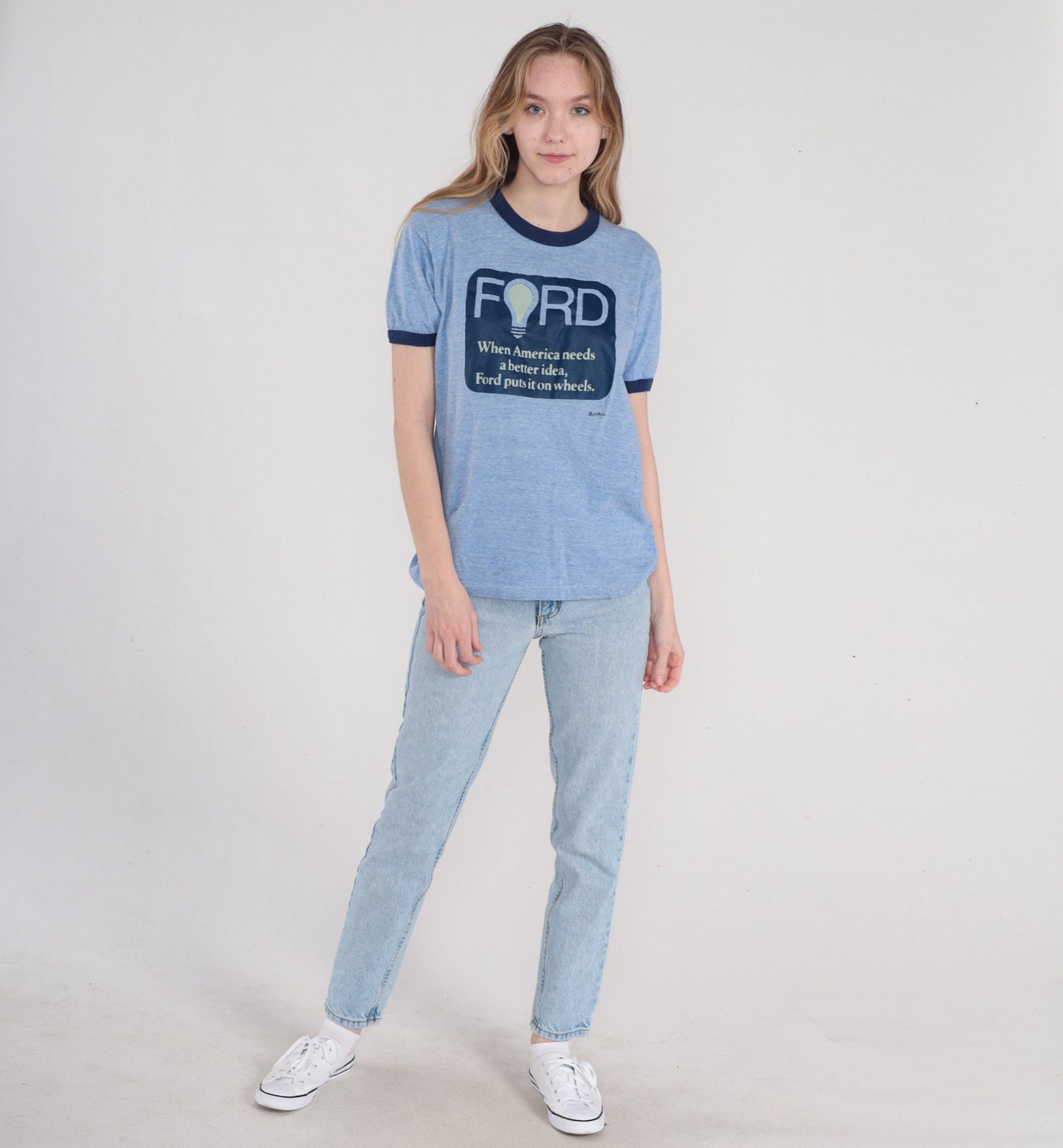 80s Ford Graphic Ringer Tee Blue Single Stitch Medium
