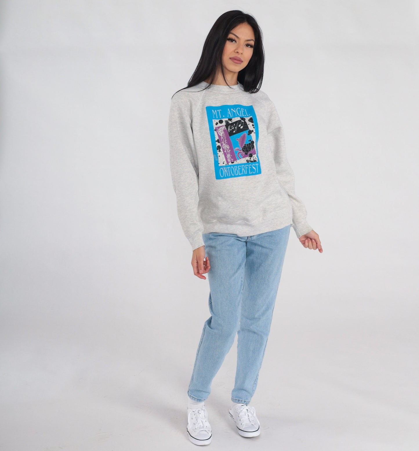 90s Mt. Angel Oktoberfest Oregon Raglan Sweatshirt Heather Grey Graphic Large