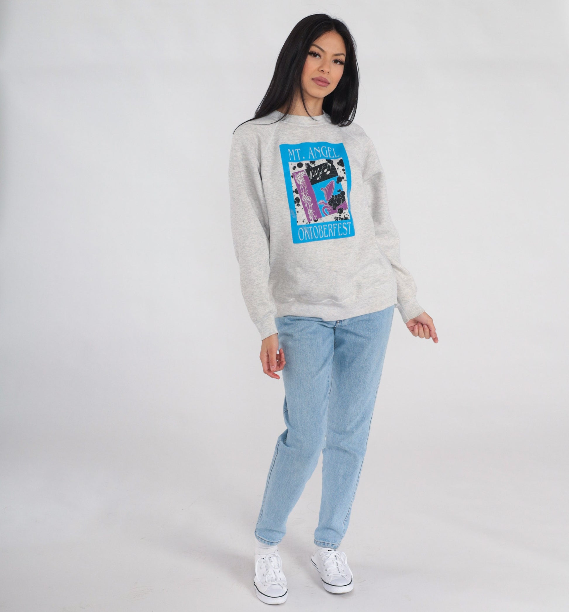 90s Mt. Angel Oktoberfest Oregon Raglan Sweatshirt Heather Grey Graphic Large