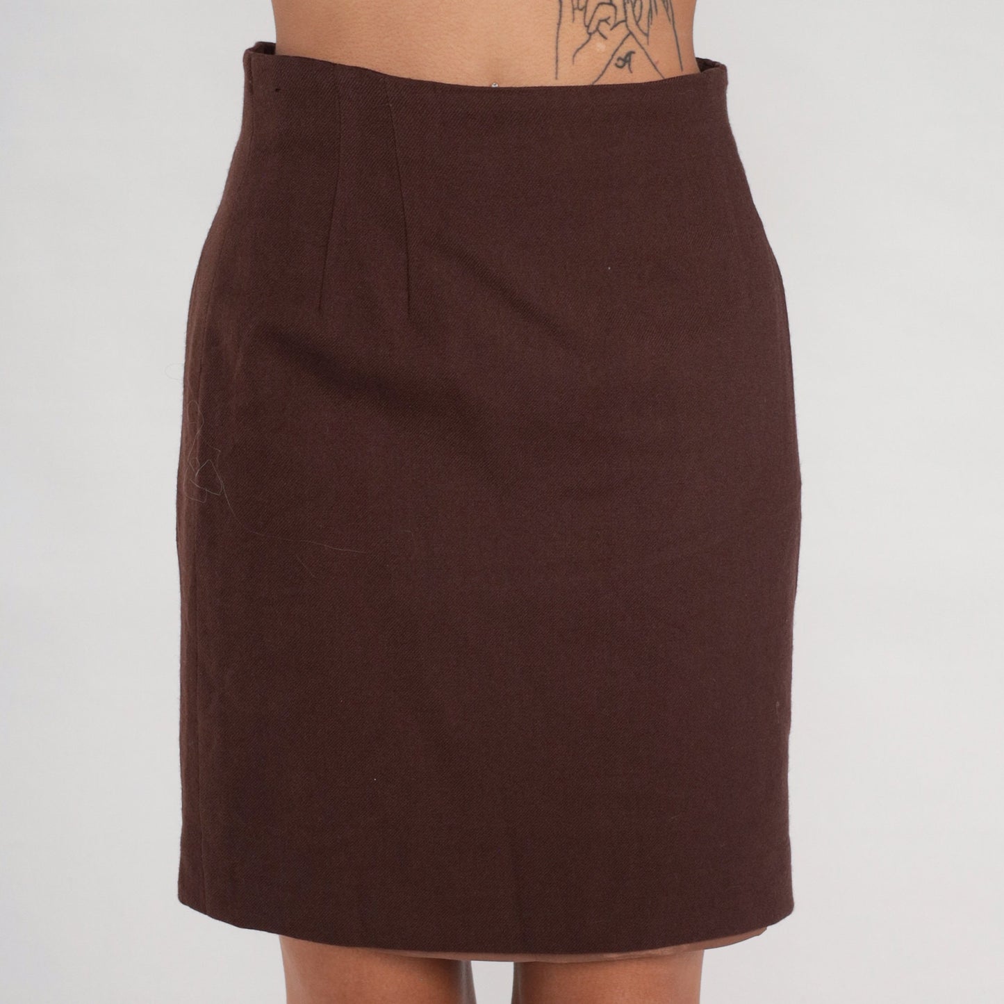 70s Brown Wool Pencil Skirt High Waist Rear Zip Small