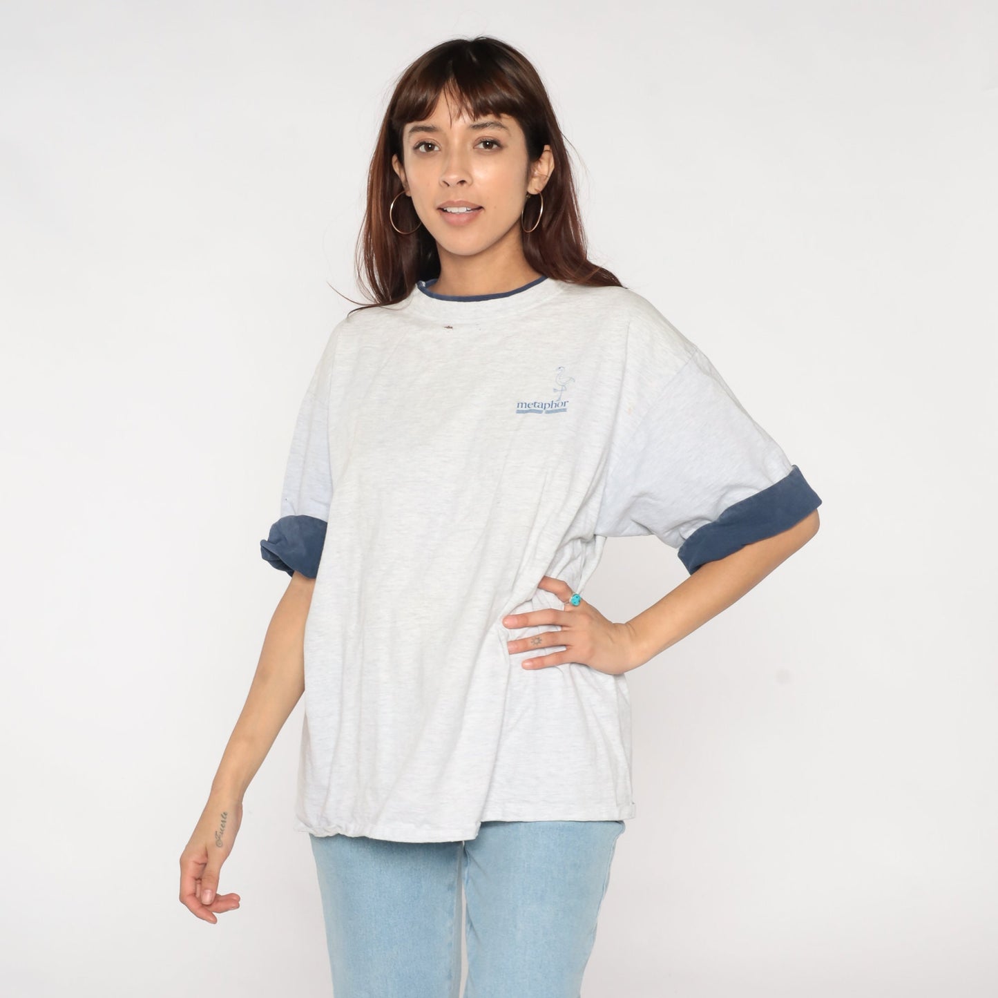 90s Metaphor Flamingo Logo T-Shirt Cuffed Sleeve Heather Grey XXL