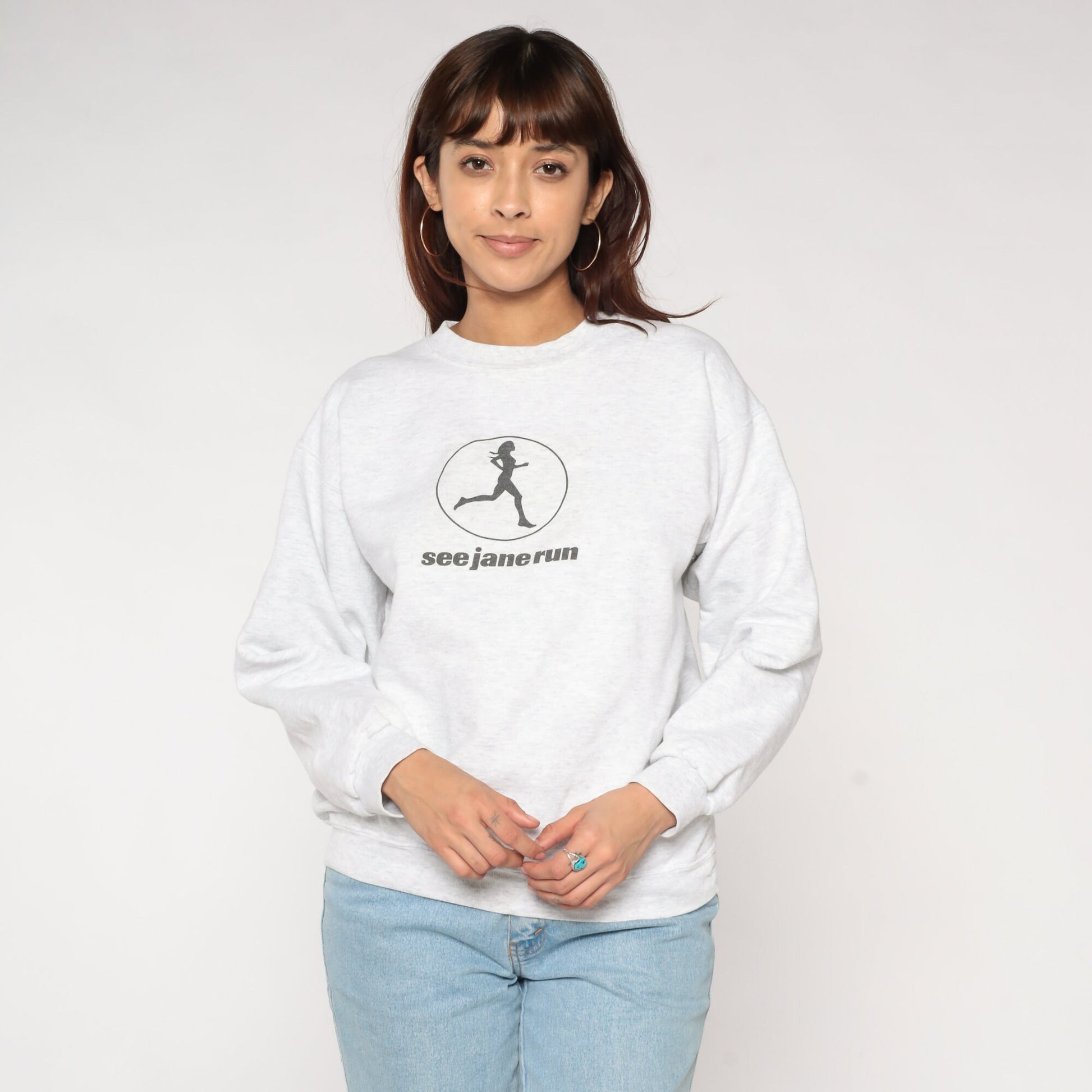00s See Jane Run Female Runner Graphic Sweatshirt Heather Grey Medium M