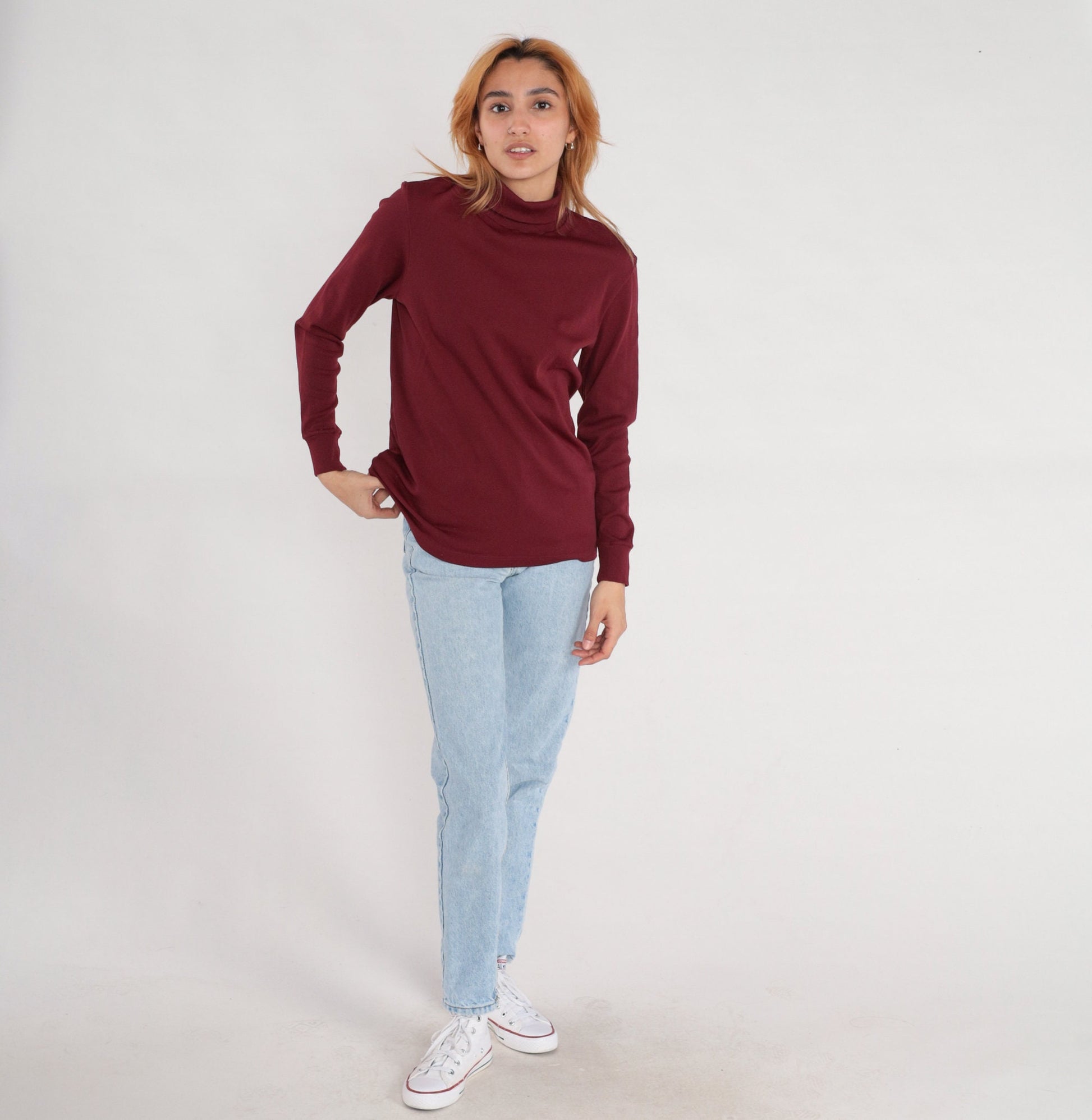80s Burgundy Turtleneck Long Sleeve Shirt Medium