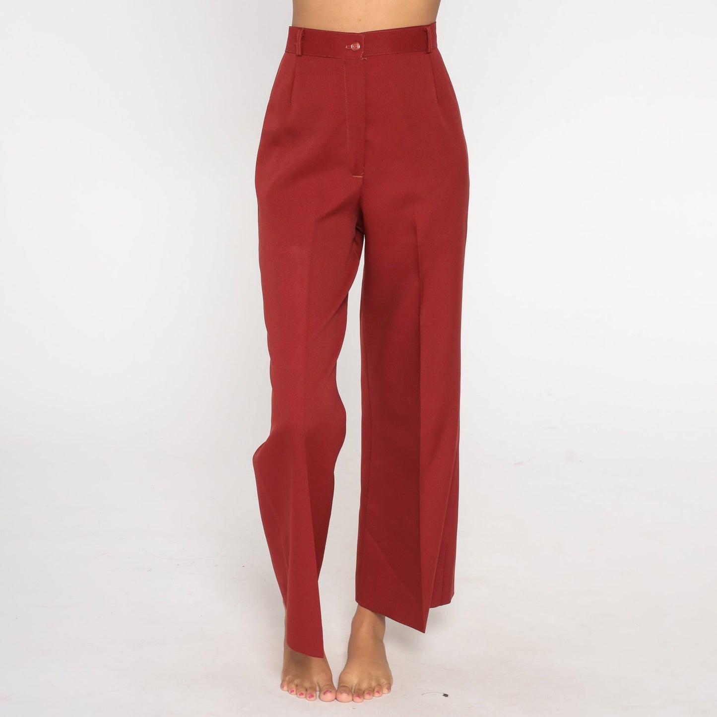 70s Red High-Waisted Bell Bottom Pants Small