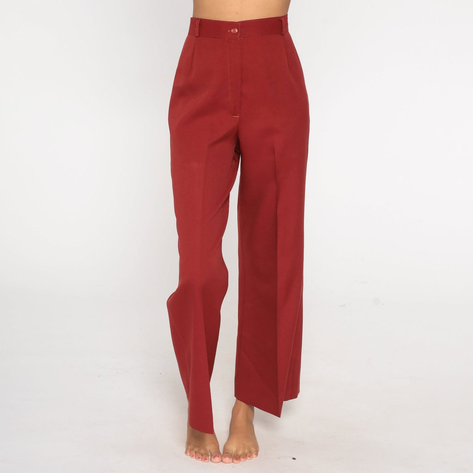 70s Red High-Waisted Bell Bottom Pants Small