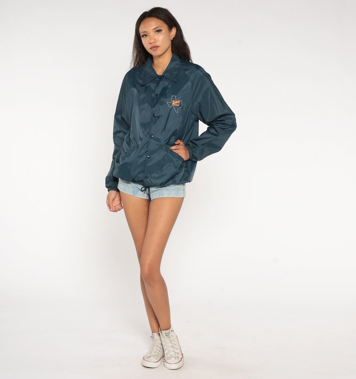 80s Zodiac Texas Map Windbreaker Navy Nylon Snap Jacket Medium