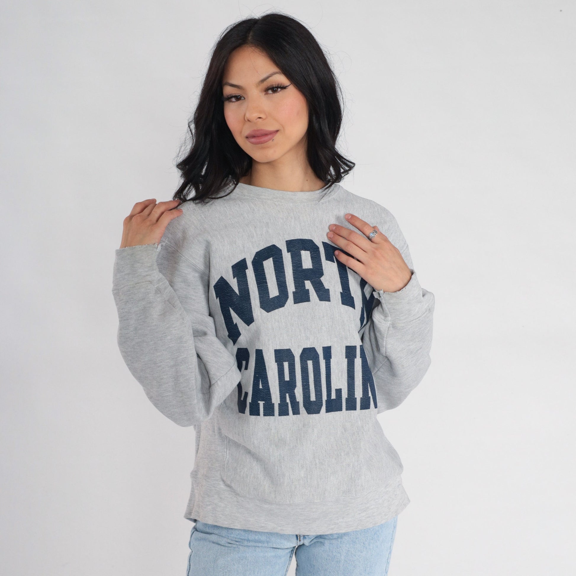 00s Champion North Carolina Crewneck Sweatshirt Grey Graphic Small S