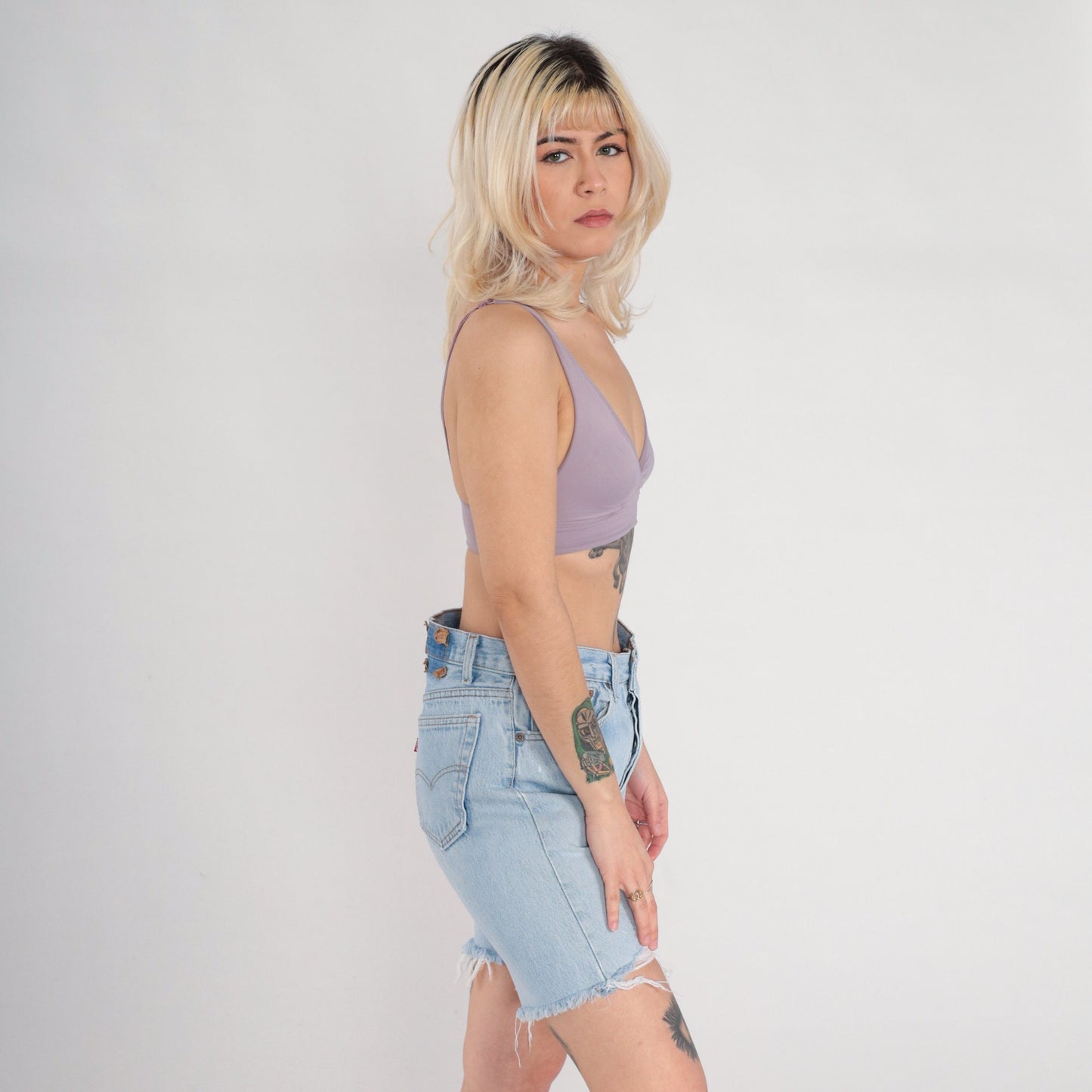 90s Levi's Light Wash Denim Cutoff Shorts High Waist Frayed Medium