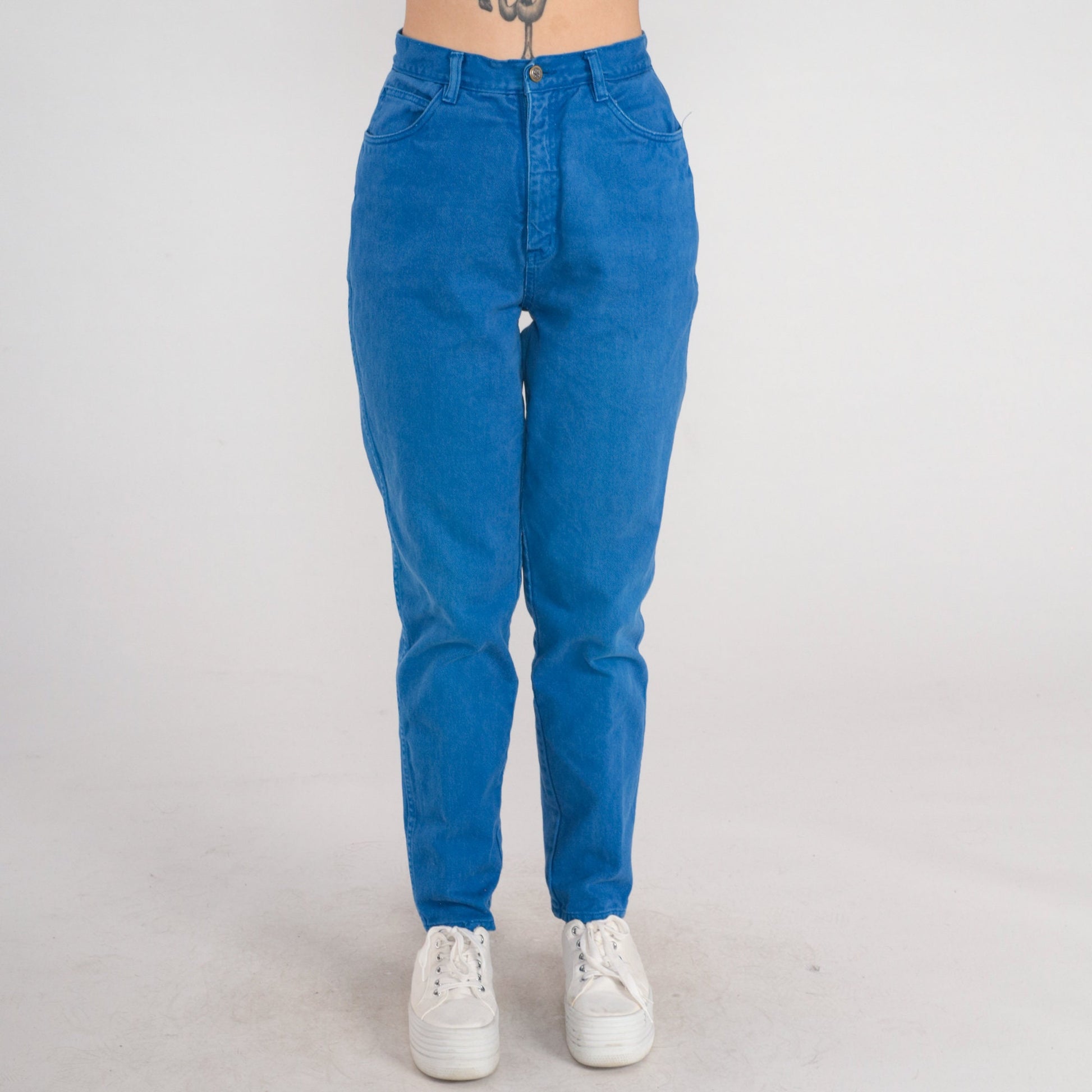 90s Bill Blass Blue Denim High-Rise Tapered Jeans Small