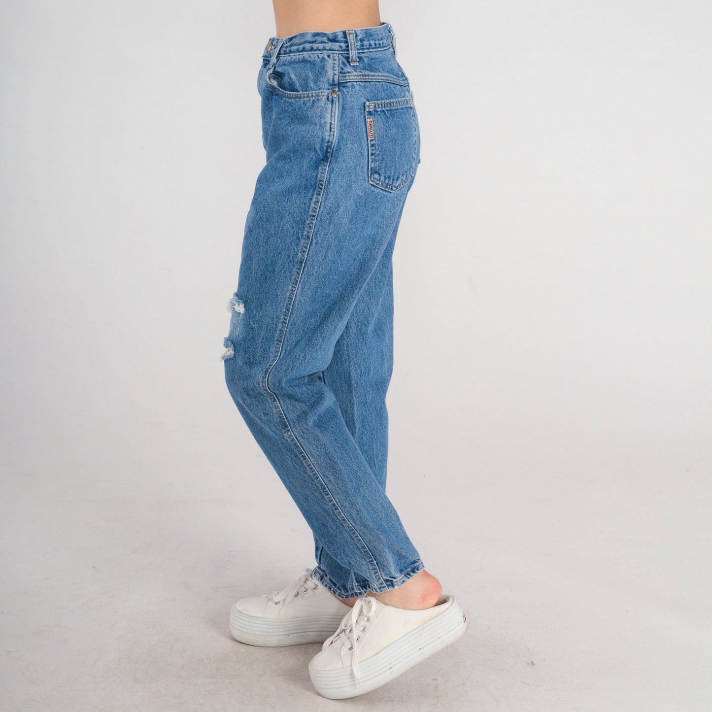 90s Gitano High-Waisted Tapered Mom Jeans Blue Denim Ripped Medium