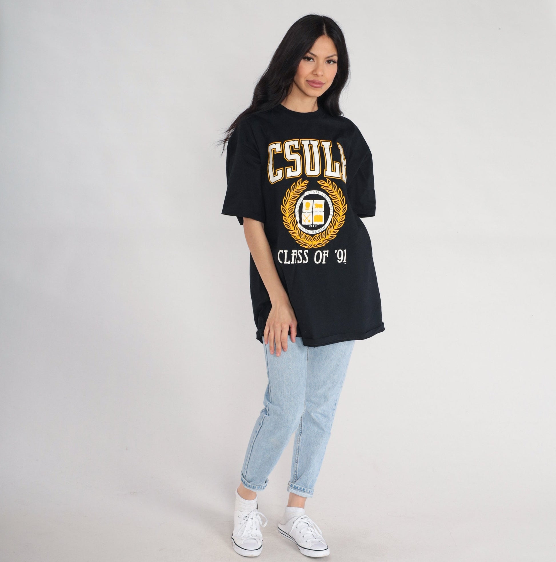 1991 California State University Long Beach Class of '91 Graphic T-Shirt Black Extra Large XL