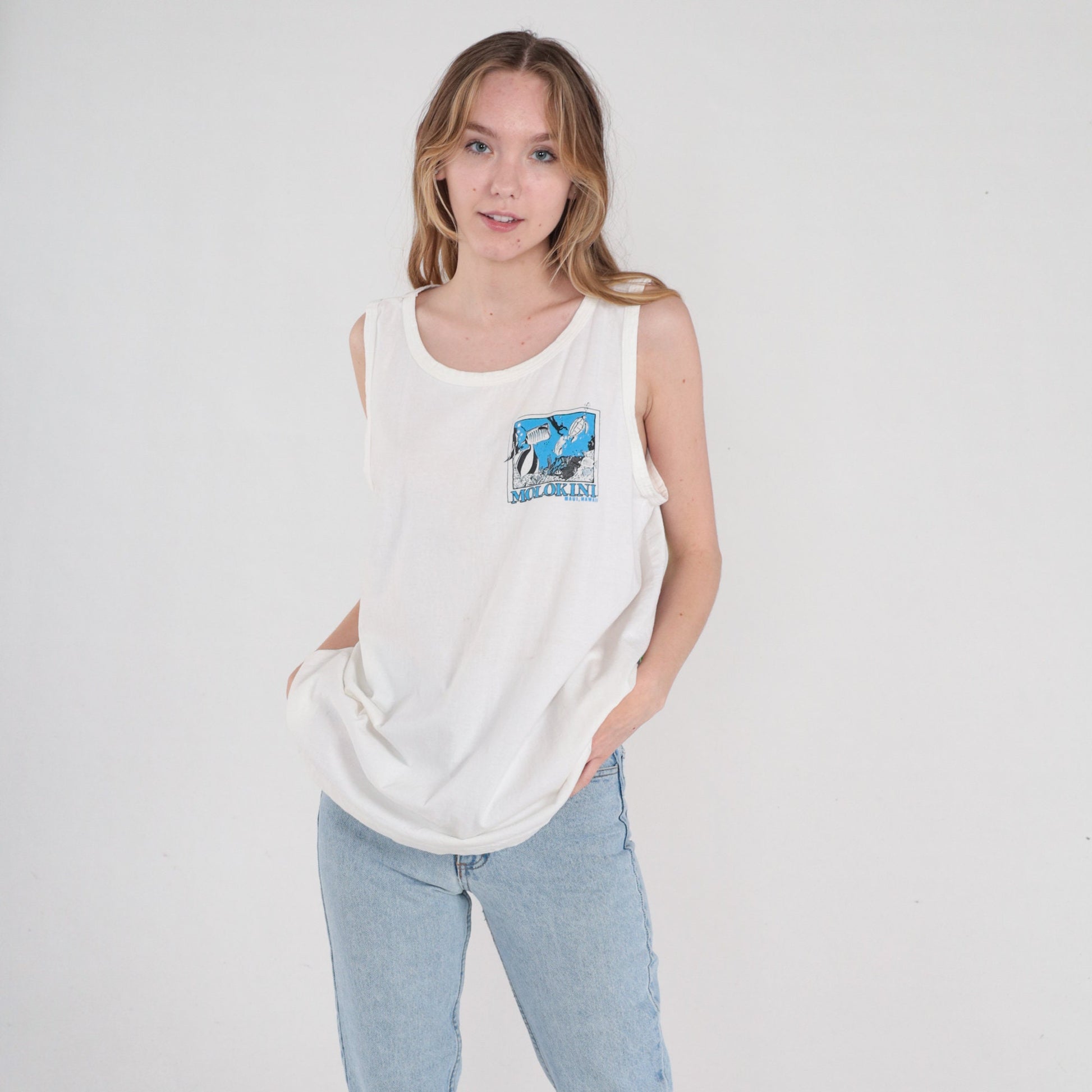 90s Molokini Maui Tank Top Tropical Fish Graphic Tee XL