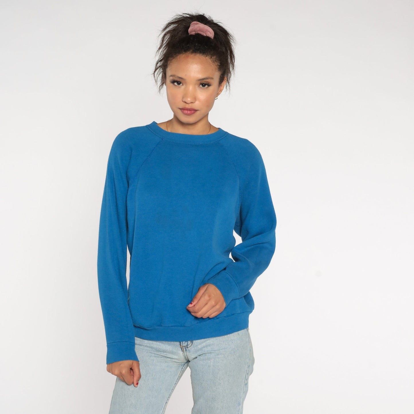 80s Tultex Blue Crewneck Sweatshirt Raglan Sleeve Vintage Large L