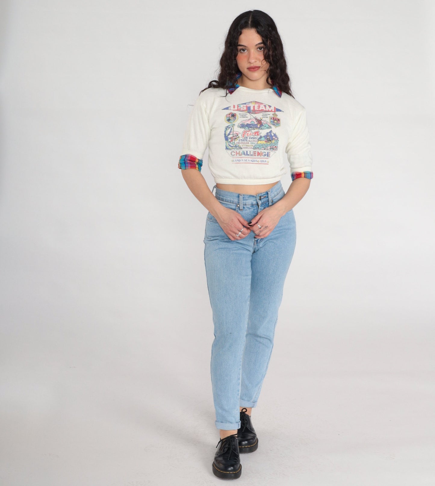 80s US Team Challenge Fishing Climbing Canoeing Graphic Sweatshirt Cropped XXS