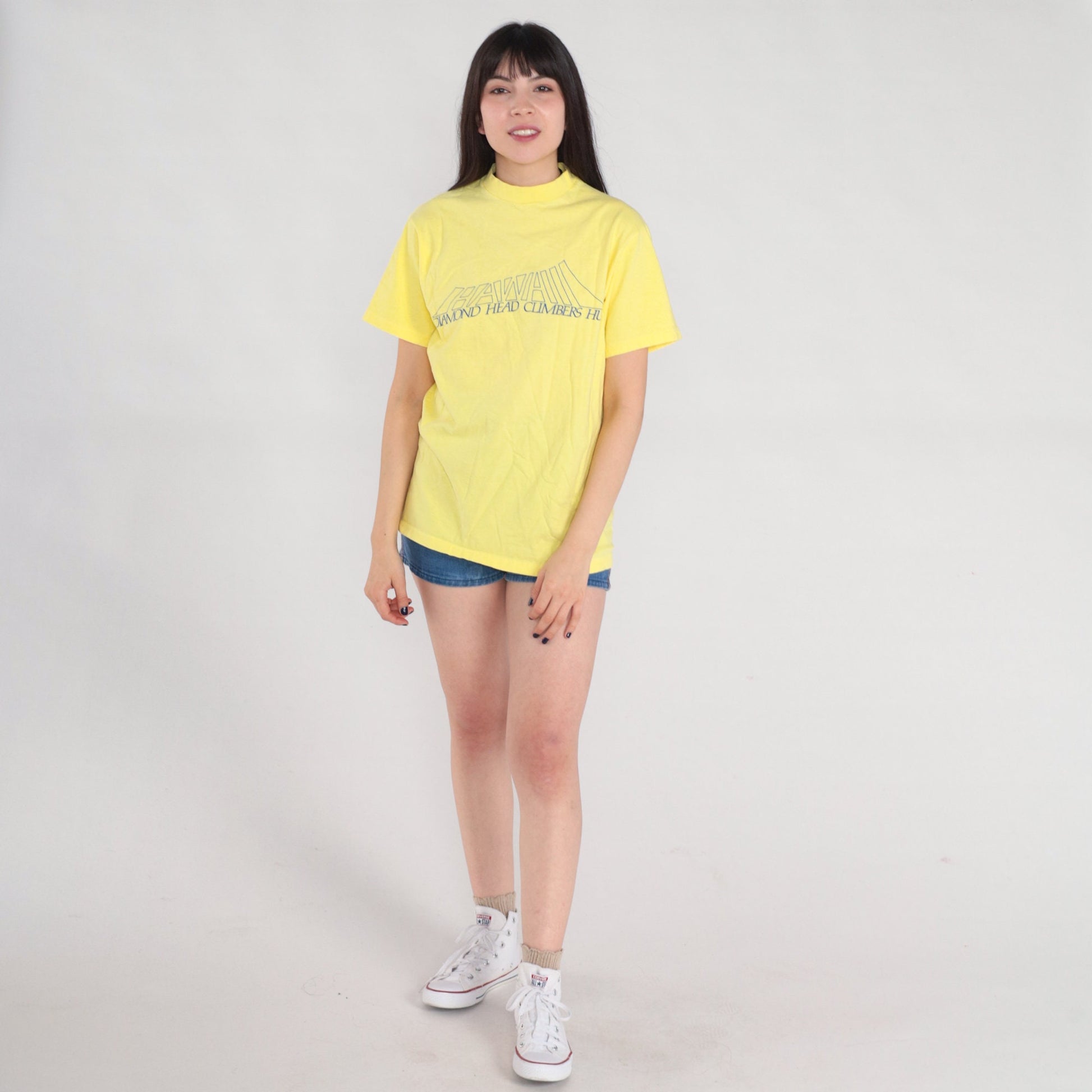 90s Diamond Head Climbers Hui Hawaii Graphic T-Shirt Yellow Single Stitch Small