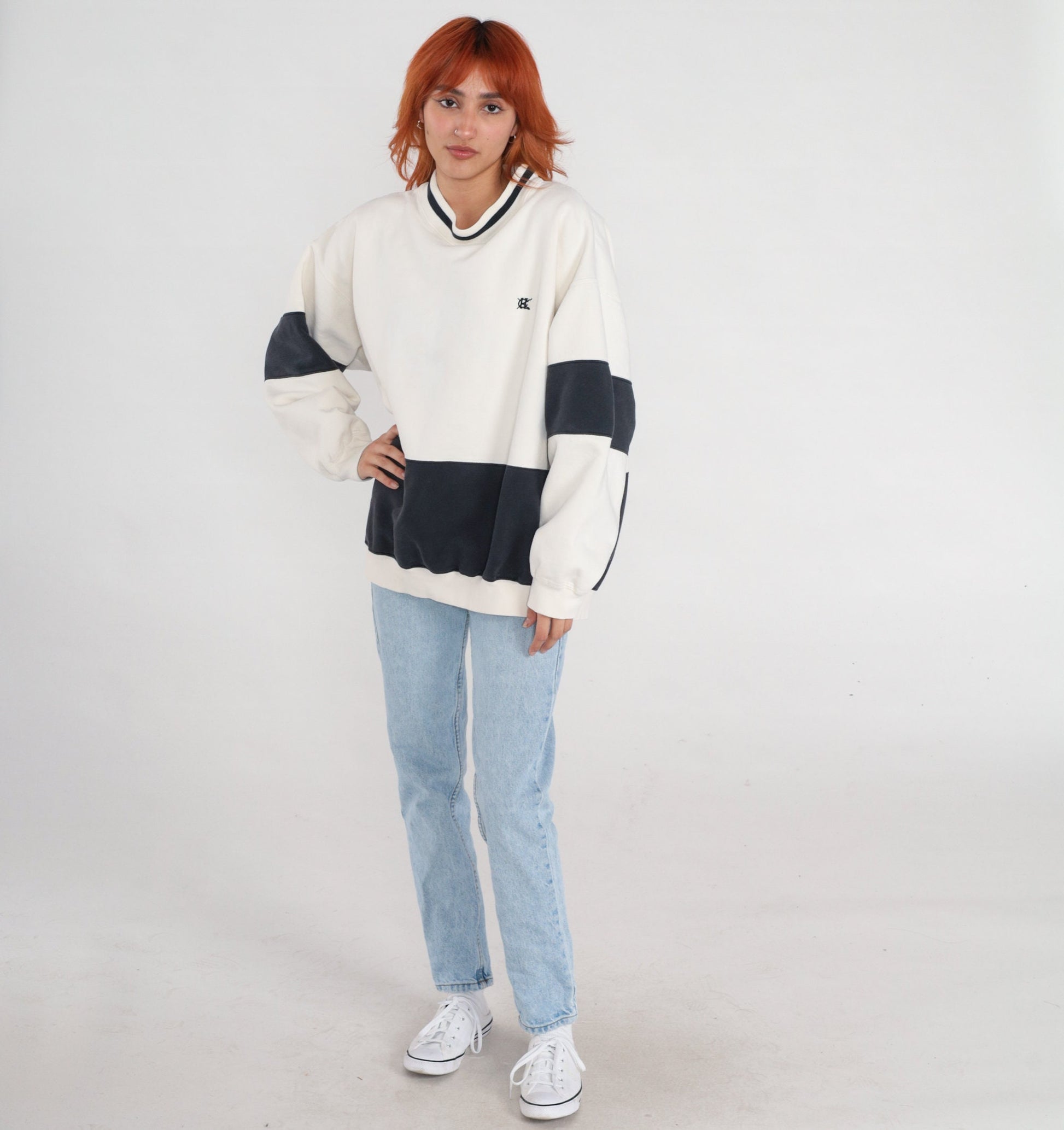 90s Hunt Club Color Block Sweatshirt Black White Ringer Crewneck Extra Large XL
