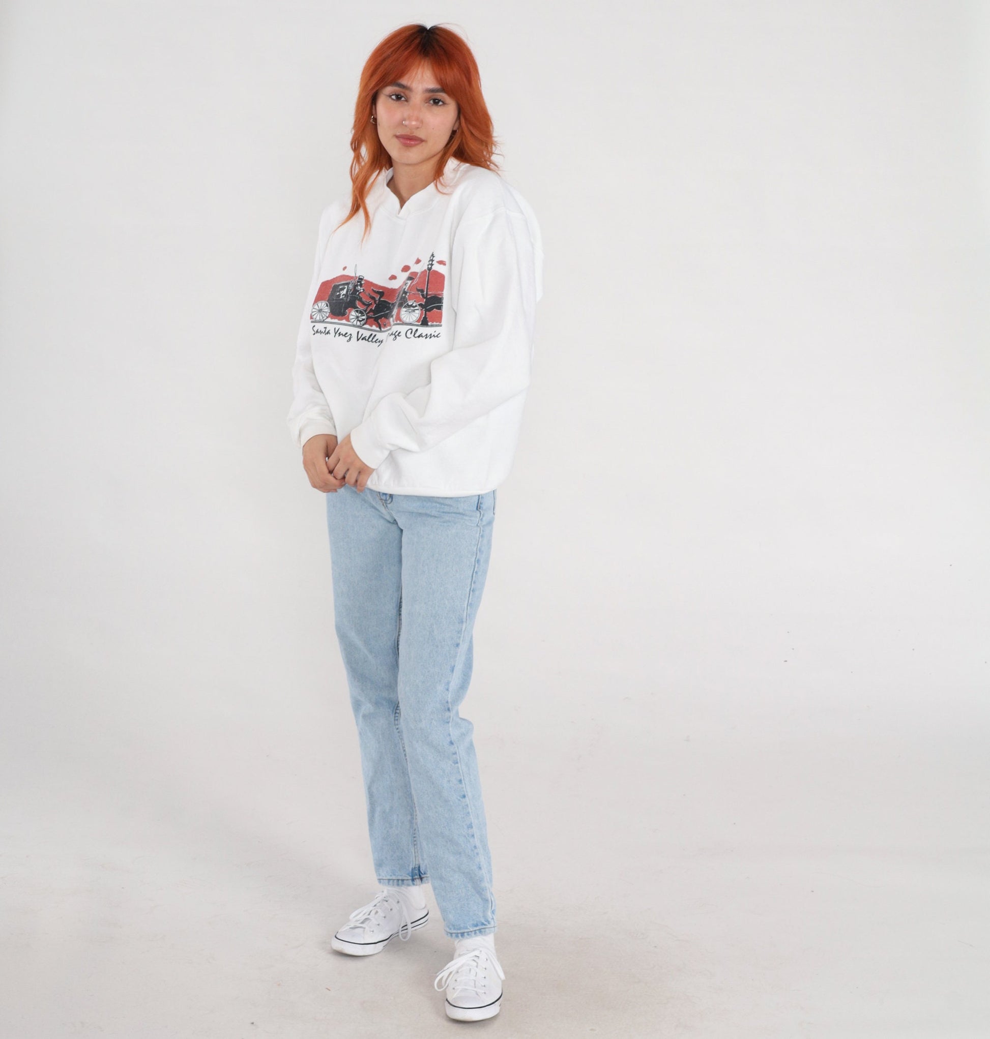 90s Santa Ynez Valley Carriage Classic Sweatshirt White Graphic Pullover Medium Large