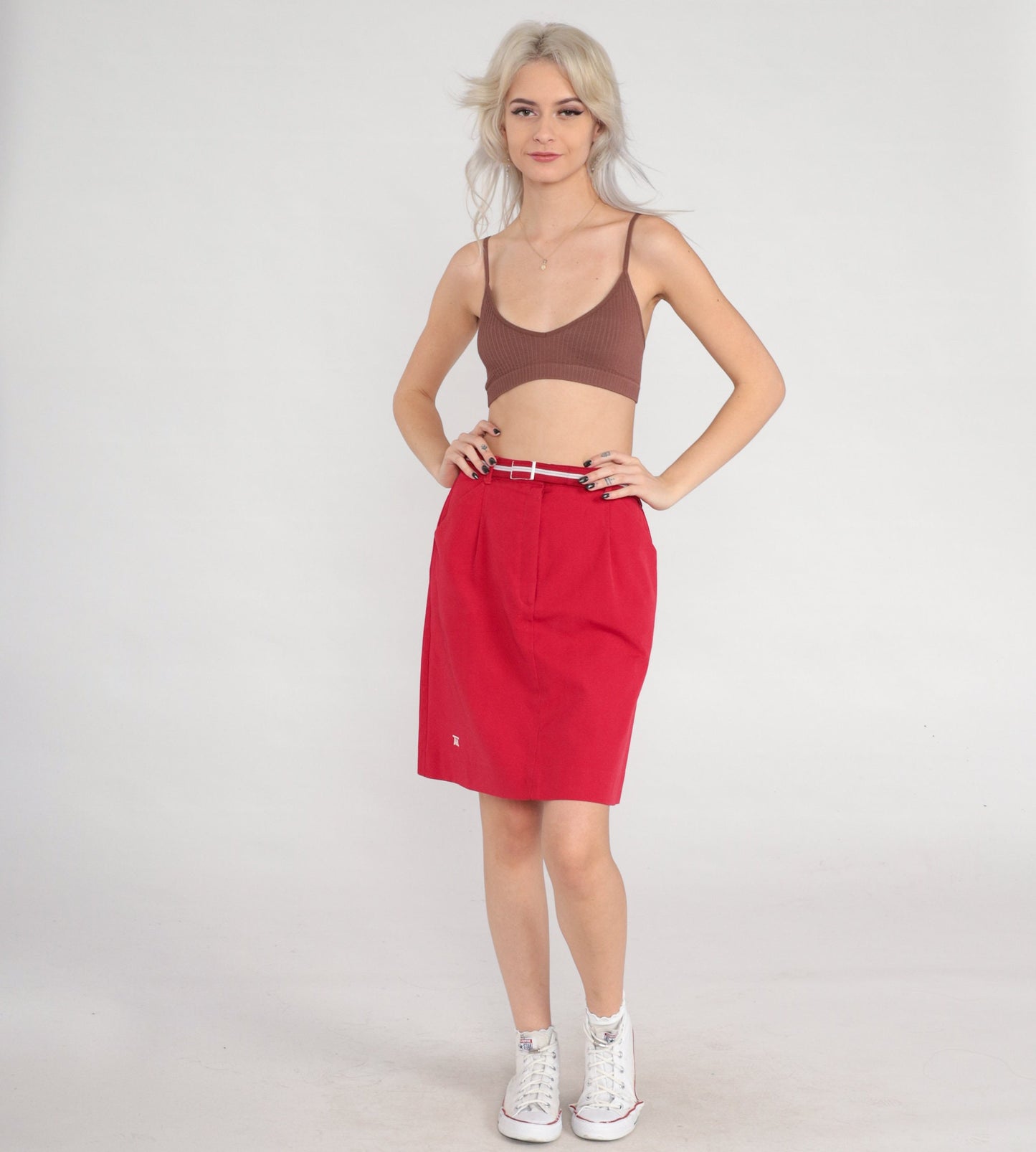 80s Tail Red Mini Skirt Preppy Golf Straight High Waisted Small