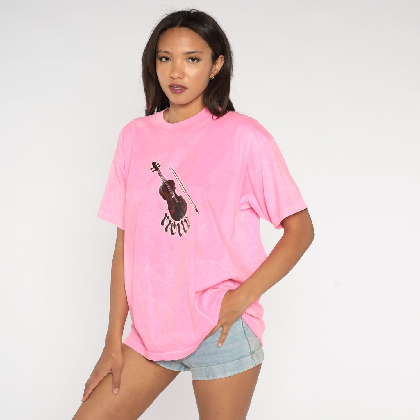 90s Screen Stars Violin Graphic T-Shirt Hot Pink Single Stitch Extra Large XL