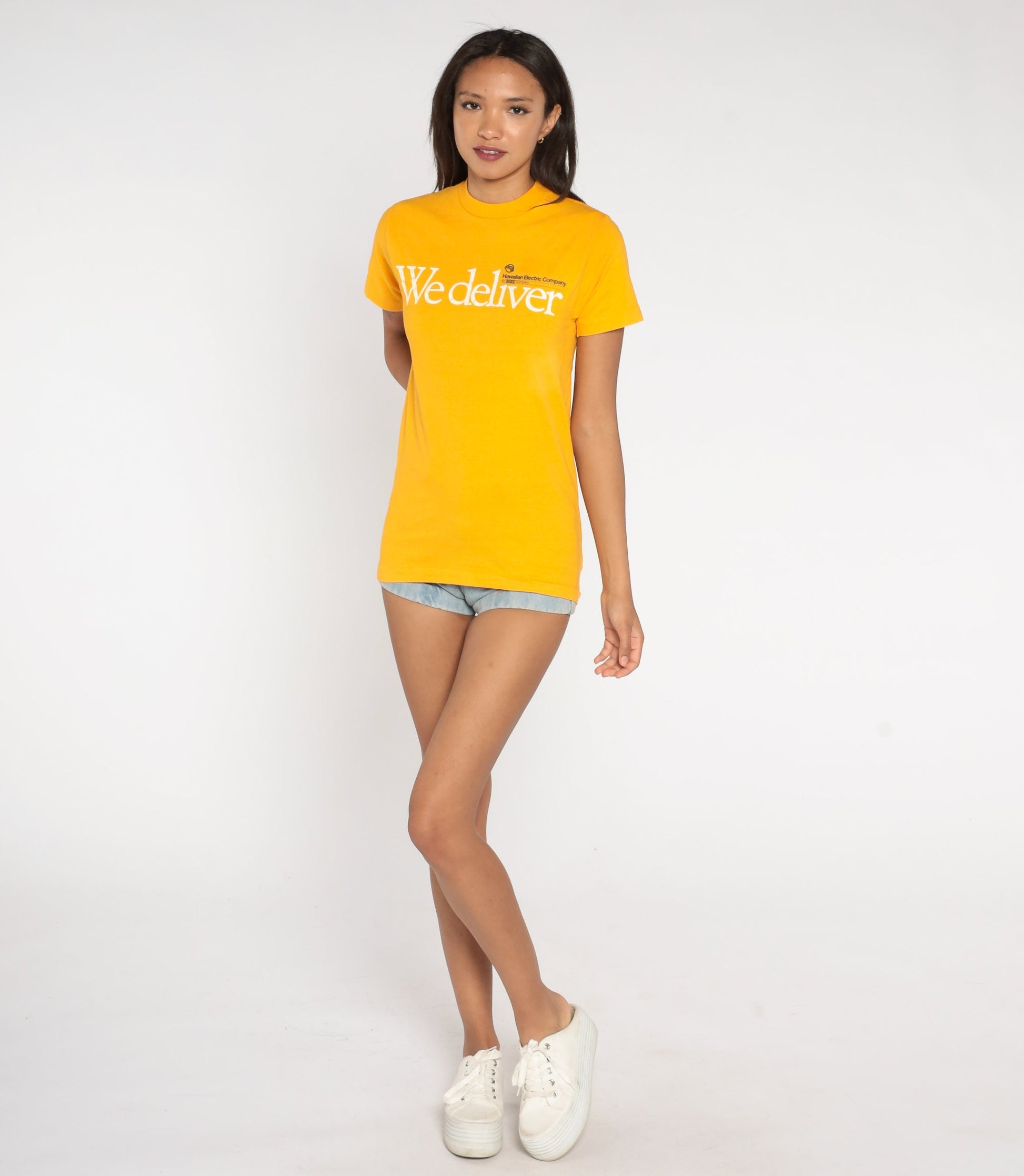 80s Hawaiian Electric Company We Deliver T Shirt Yellow Cotton Extra Small