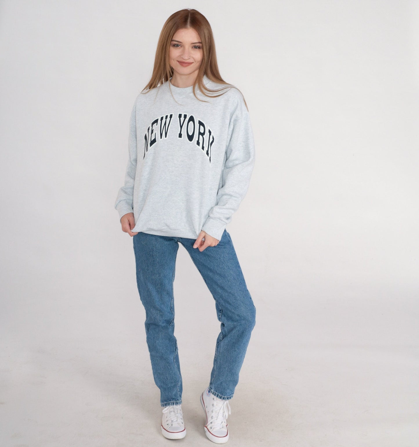 Y2K New York NYC Graphic Sweatshirt Heather Grey Crewneck Medium M