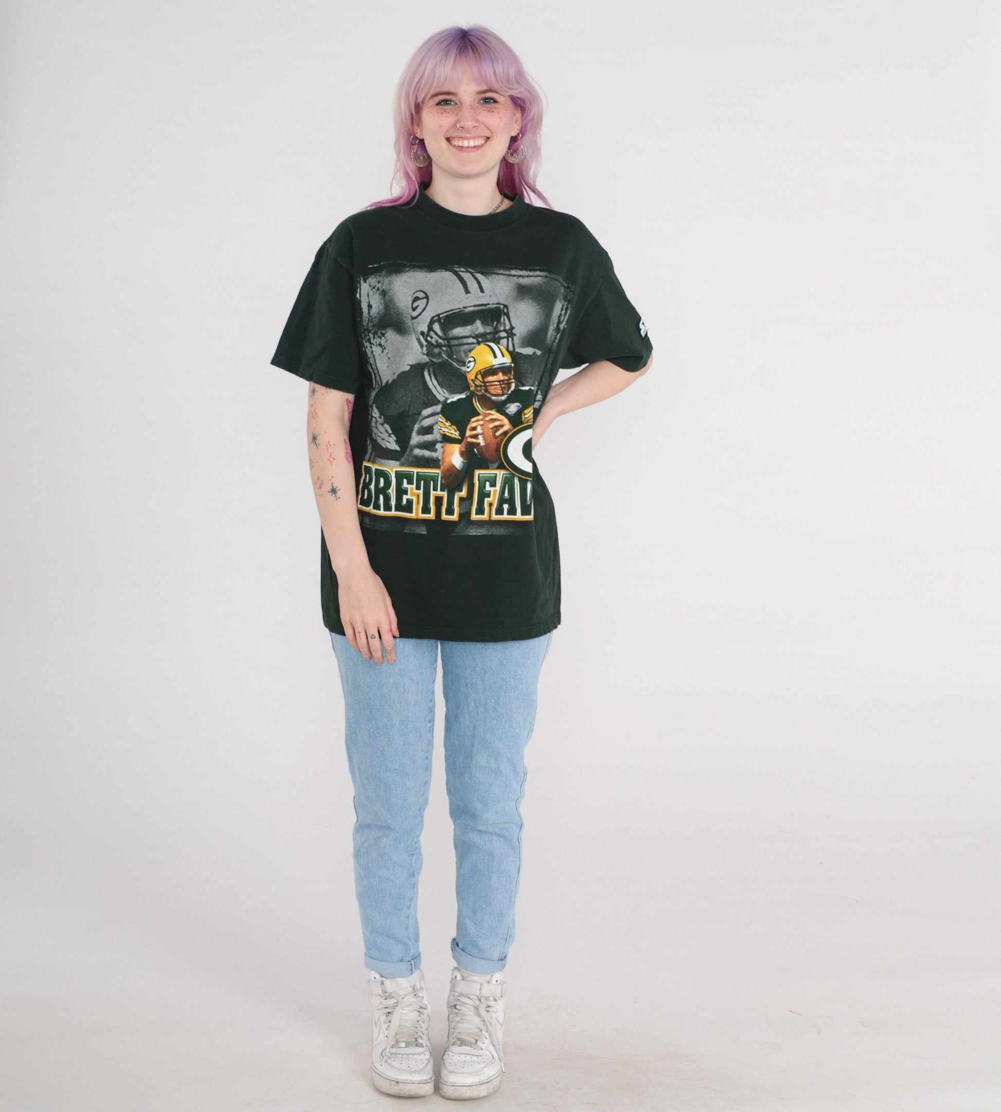 90s Brett Favre Green Bay Packers Starter Football T-Shirt Black Medium