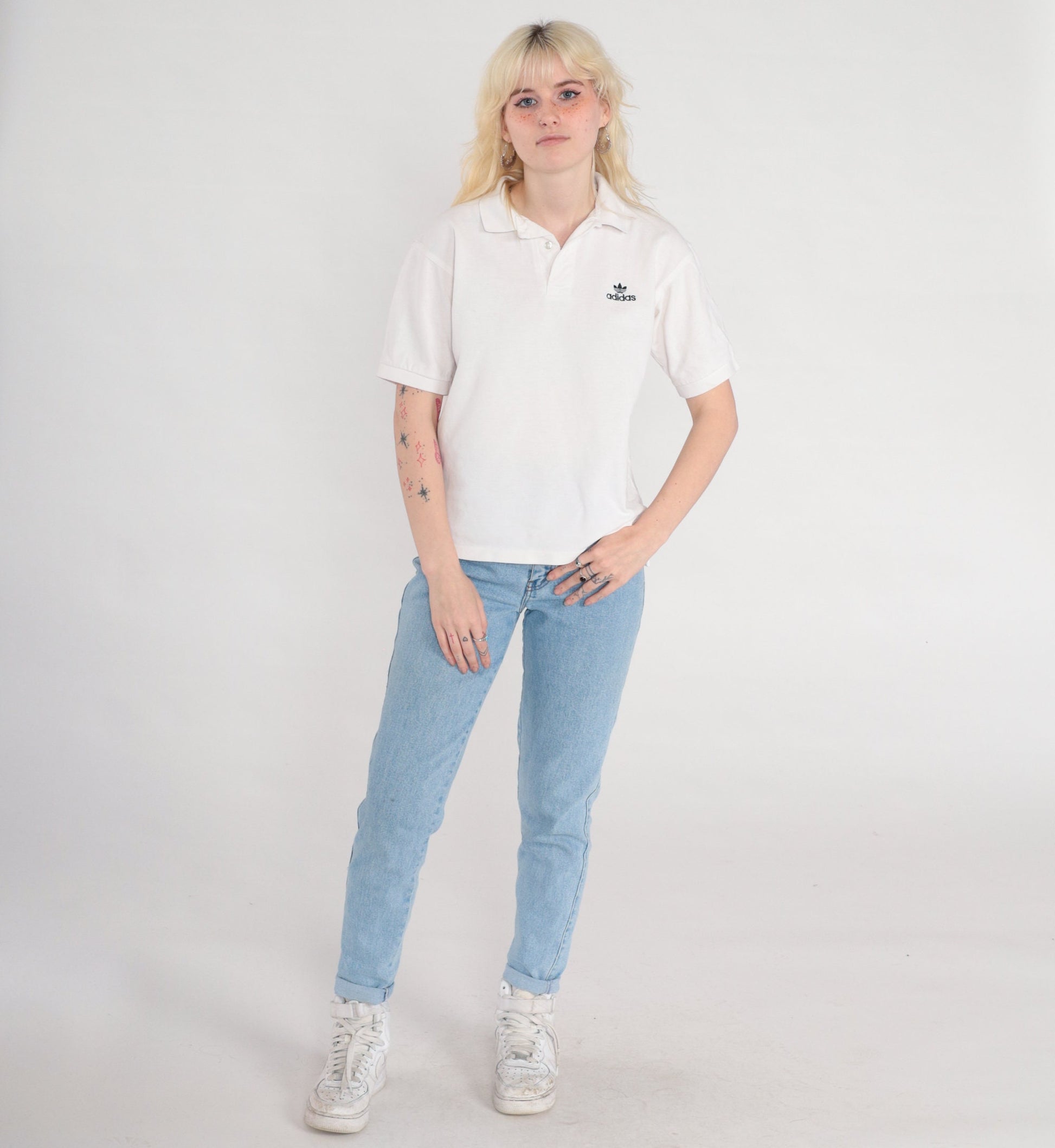 Adidas Polo Shirt 00s White Quarter Button Collared Short Sleeve Men's Small