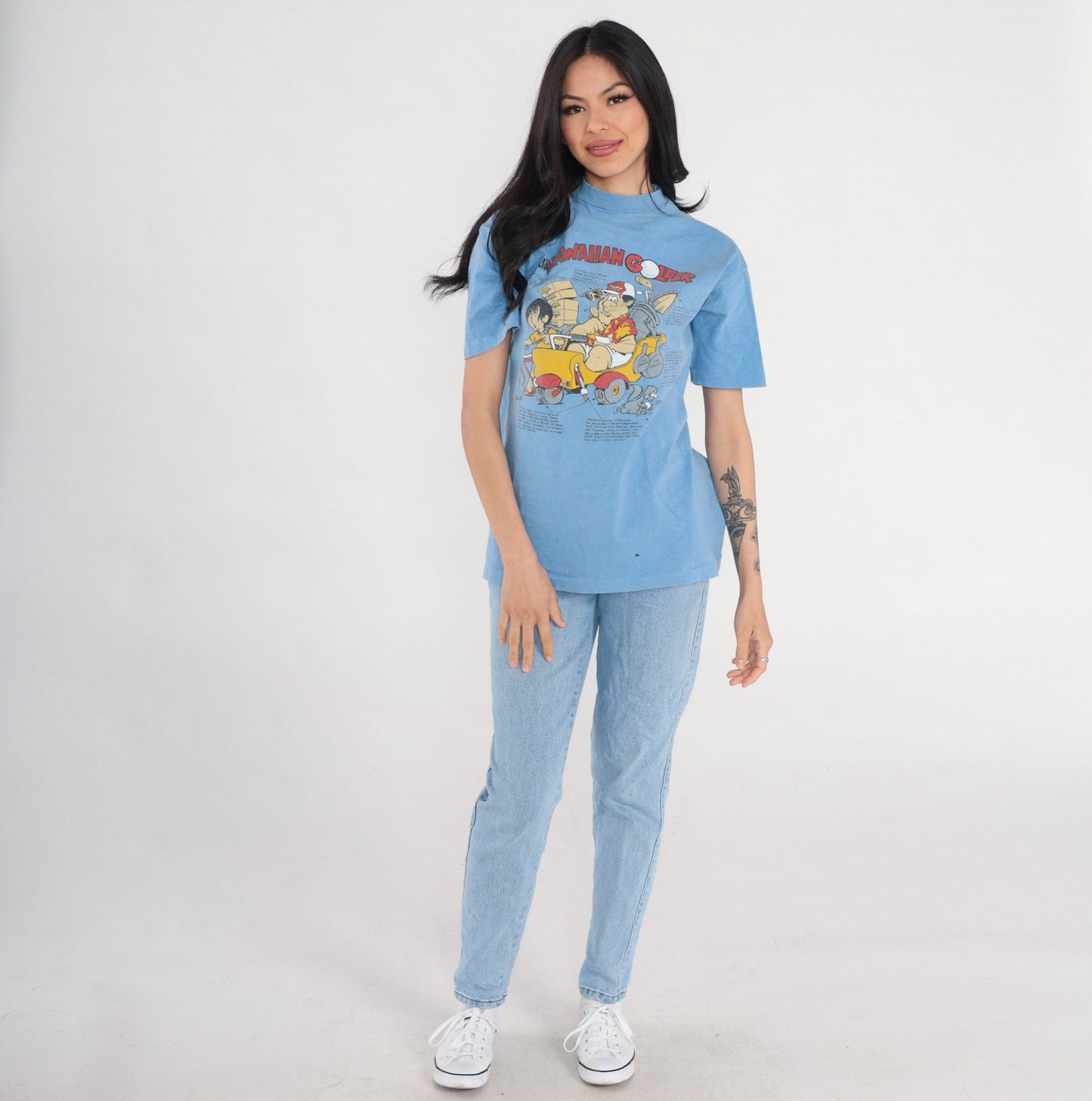 90s Hawaiian Golfer Graphic T-Shirt Blue Funny Sports Joke Tee Medium