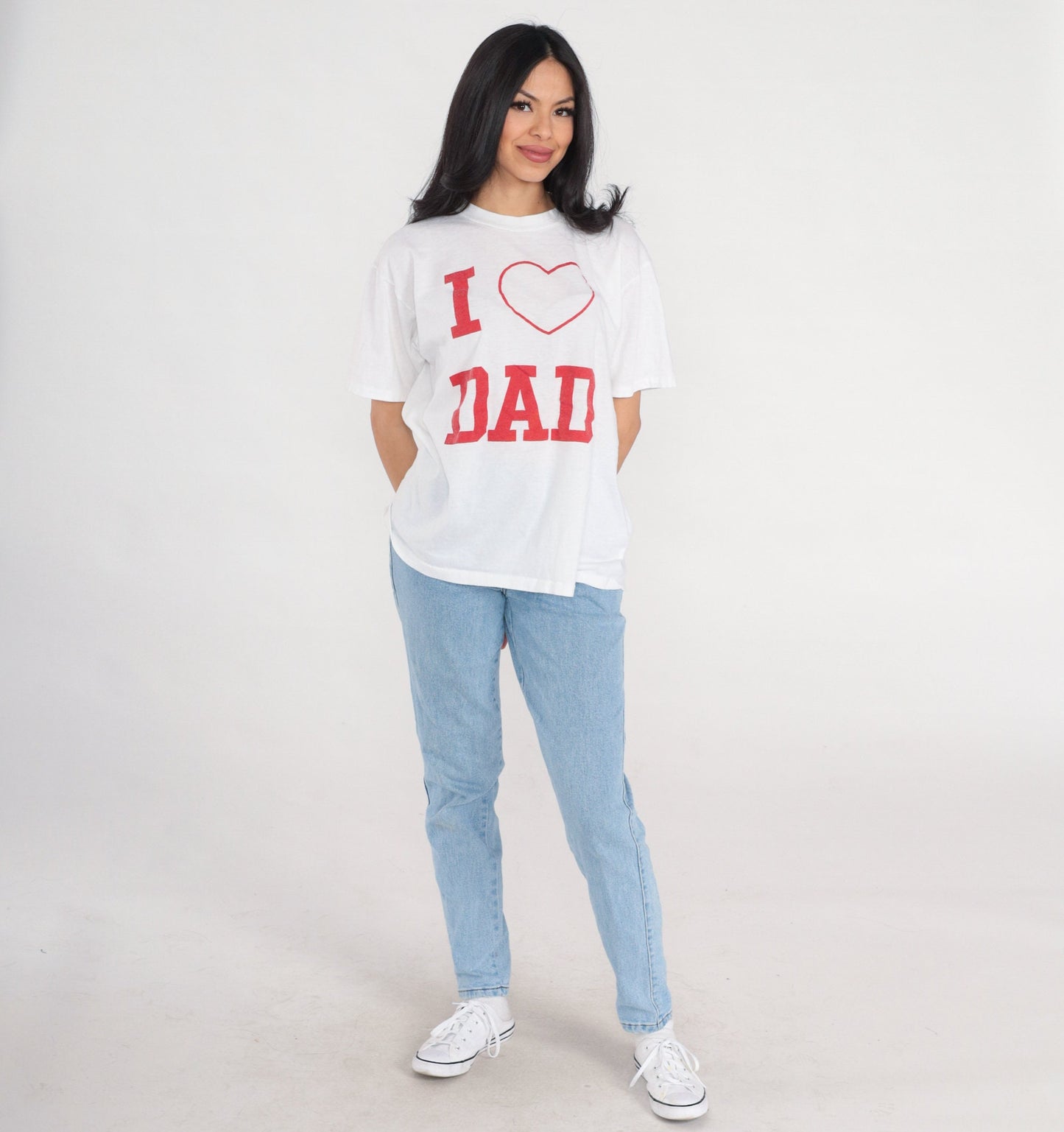80s I Heart Dad Graphic T-Shirt White Cotton Tee Large L