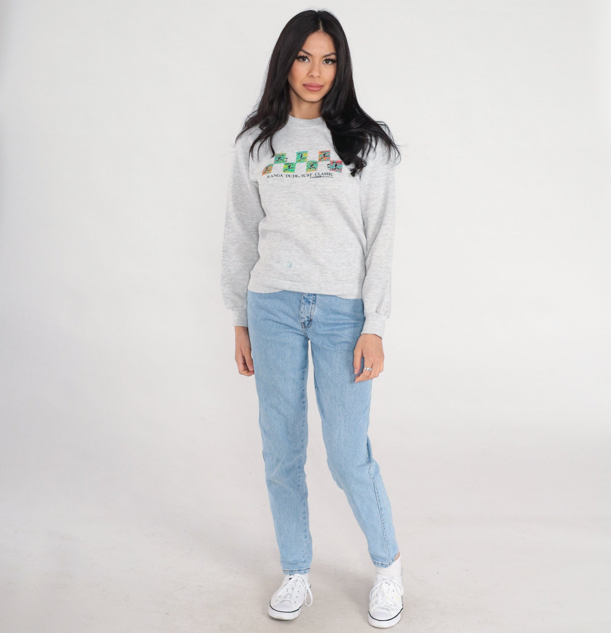 90s Kanga Dude Surf Classic Sweatshirt Heather Grey Raglan XS