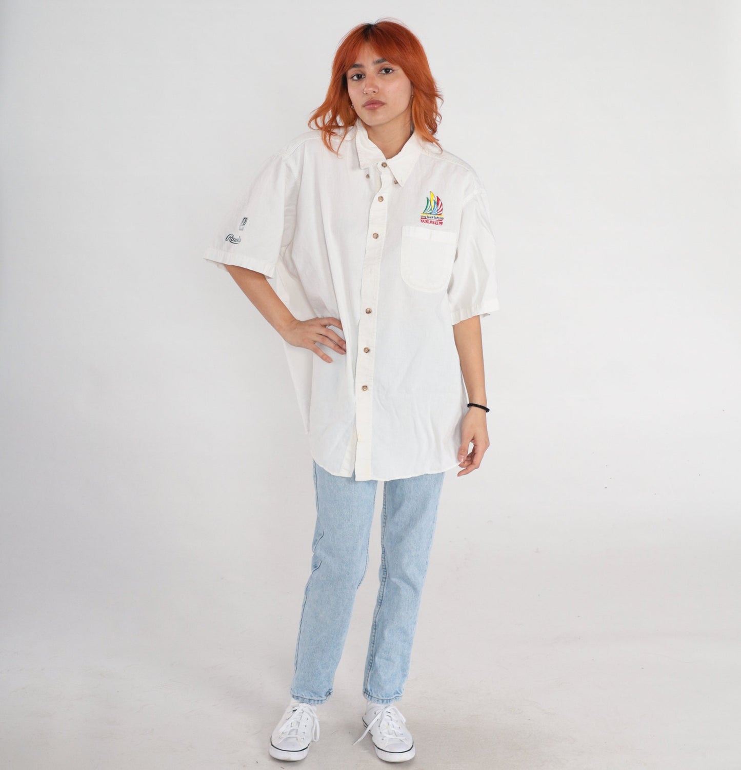 90s Long Beach Yacht Club Mazatlan Race 1997 Sailboat Button-Up Shirt White Extra Large