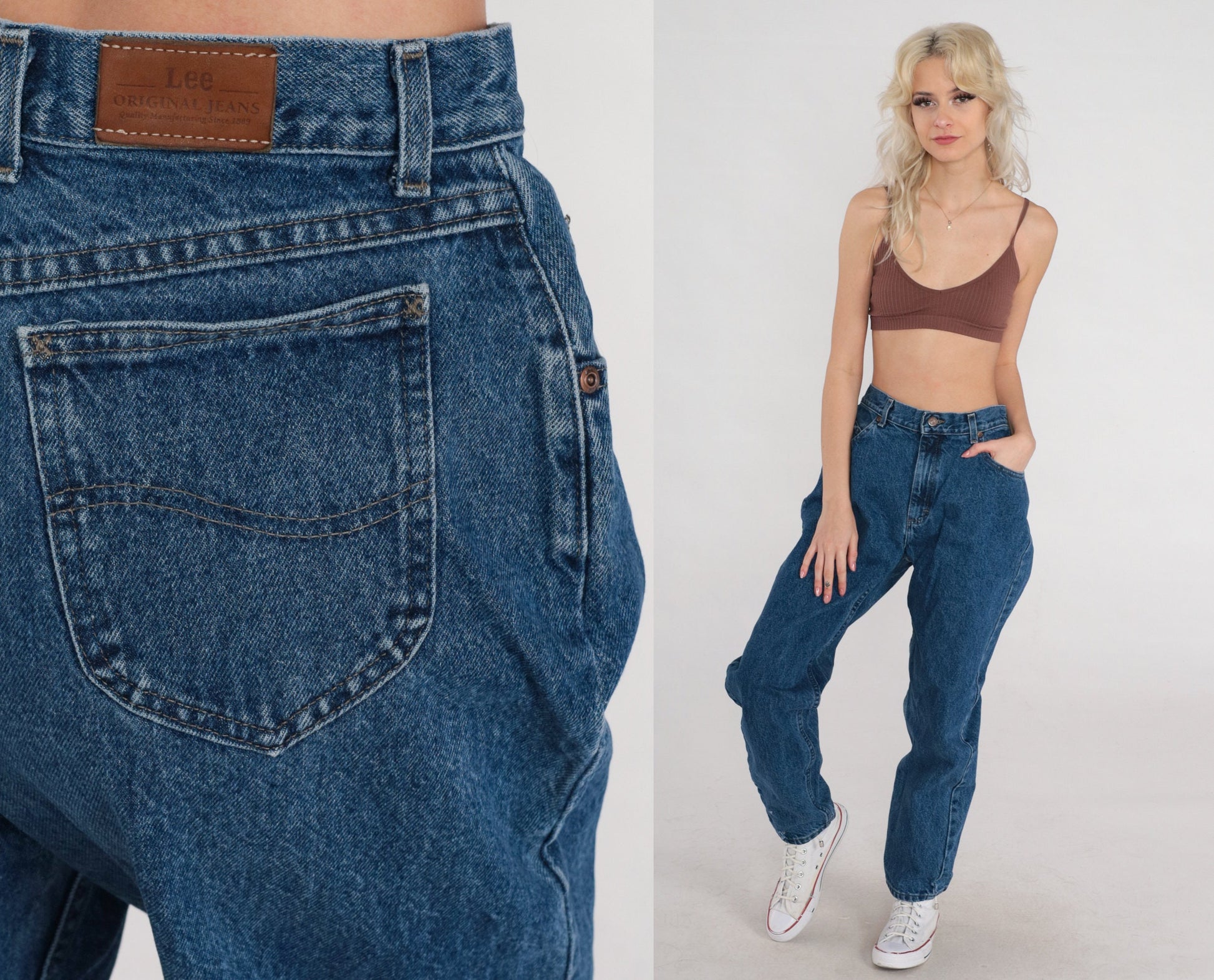 90s Lee High Waist Mom Jeans Dark Wash Straight Leg Denim Large