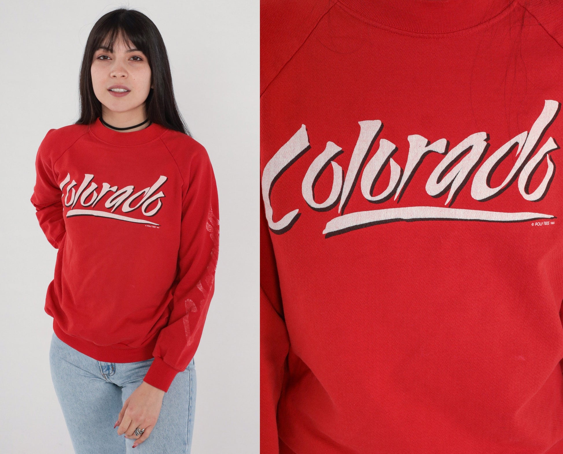 80s Colorado Spellout Raglan Sweatshirt Red Graphic Crewneck Medium