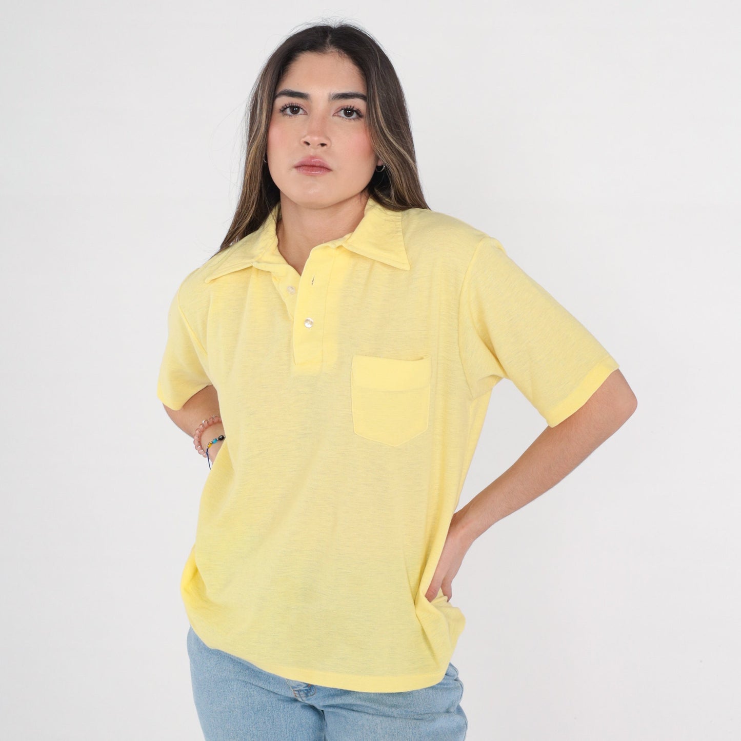 70s Carolina Pacific Yellow Polo Shirt Button-Up Short Sleeve Medium Large