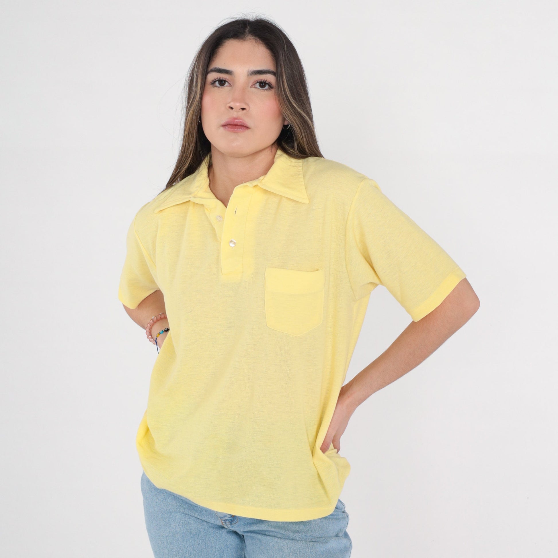 70s Carolina Pacific Yellow Polo Shirt Button-Up Short Sleeve Medium Large