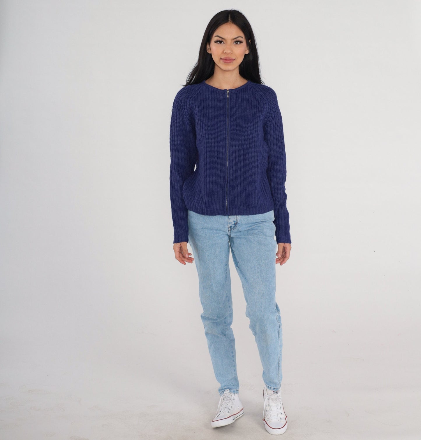 00s Purple Merino Wool Cardigan Raglan Zip-Up Sweater Small S