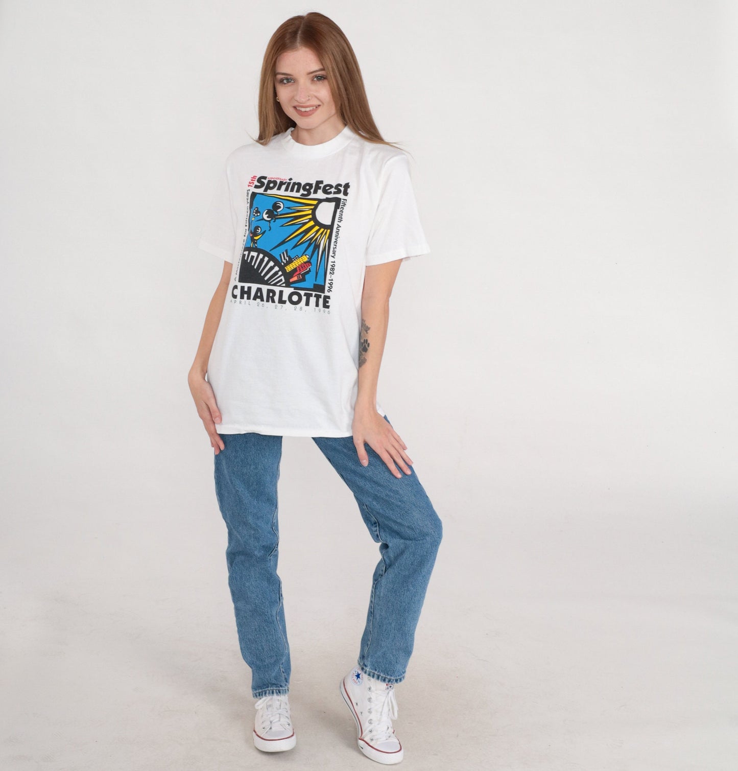 1996 Charlotte Springfest Festival Graphic T-Shirt North Carolina Single Stitch Medium