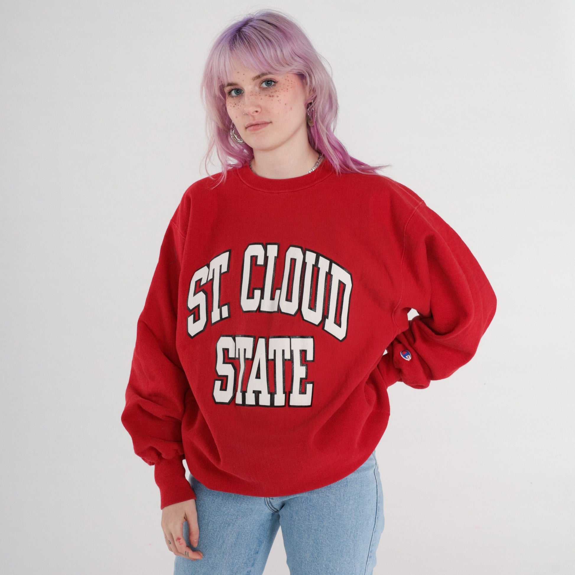 00s St. Cloud State University Champion Sweatshirt Red Crewneck Extra Extra Large XXL