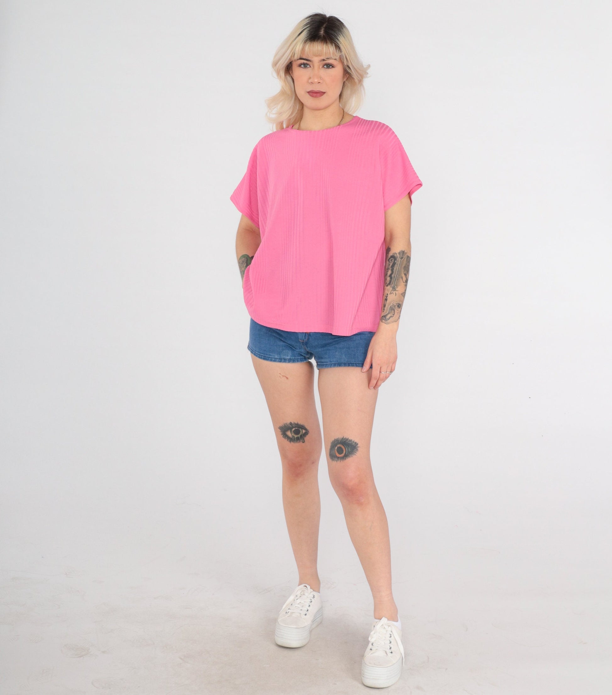 90s Pink Ribbed T-Shirt Plain Tee Extra Large XL