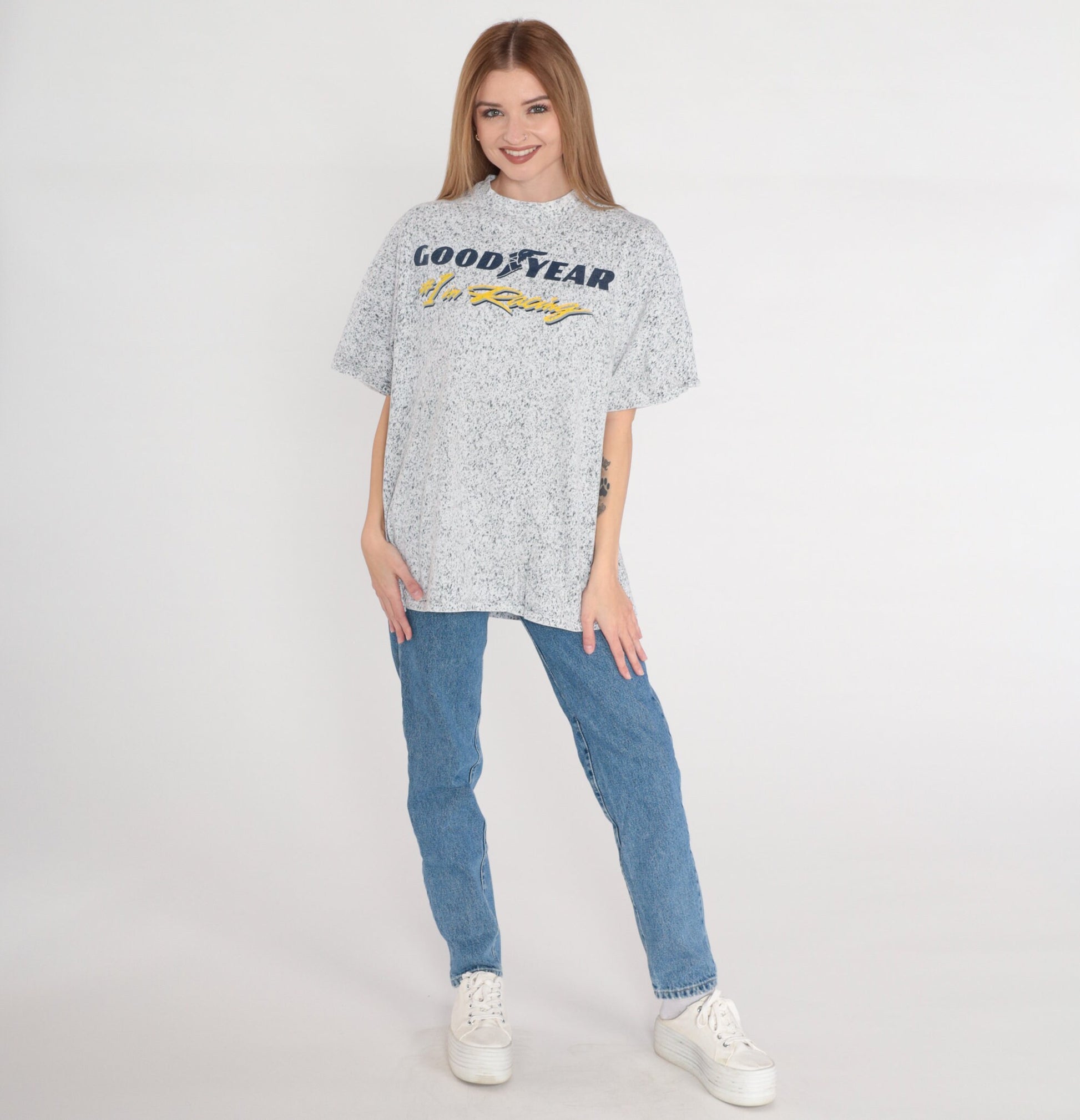 90s Goodyear Racing Paint Splatter Graphic T-Shirt Cotton Extra Large XL