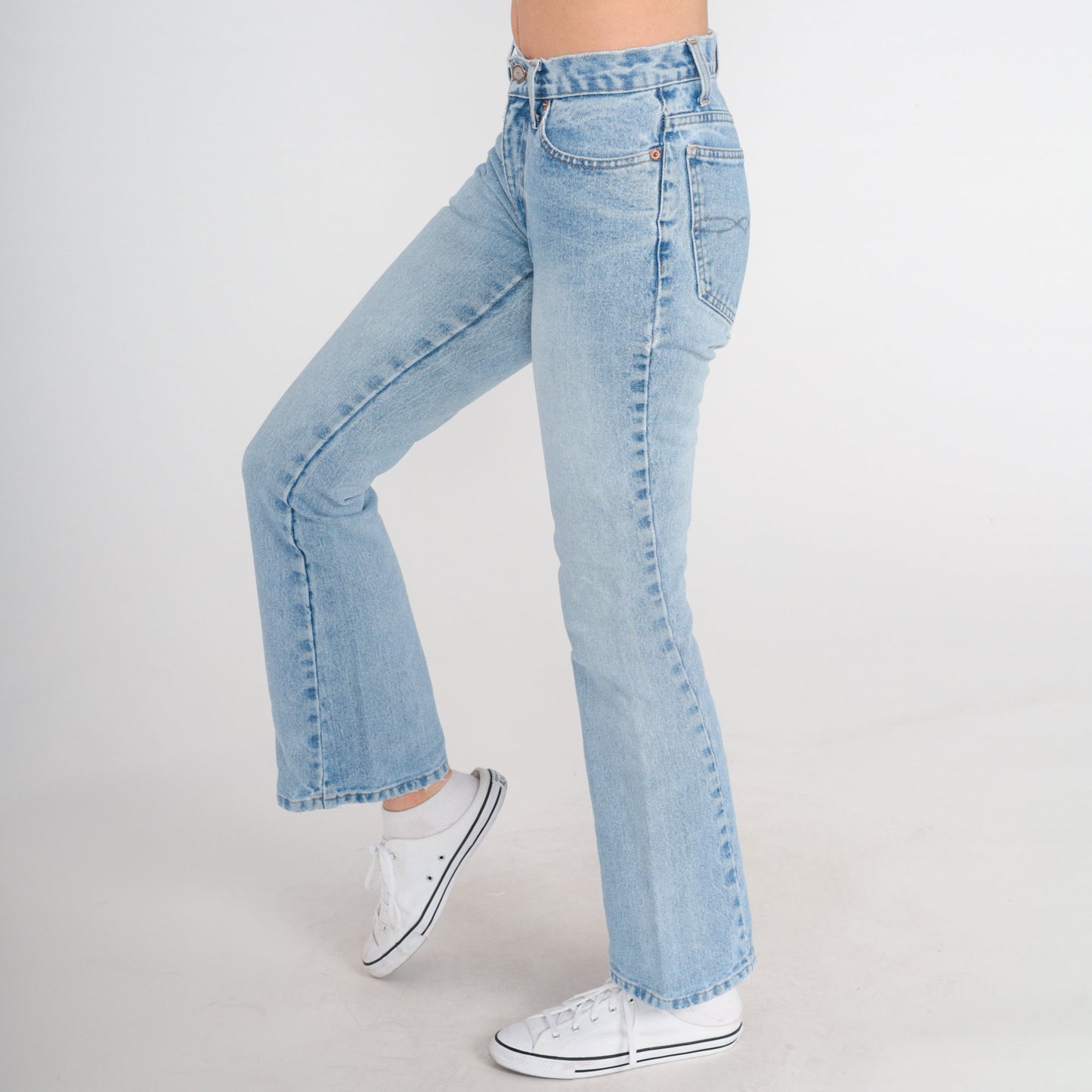 00s Lei Flared Low Rise Jeans Faded Blue Denim Distressed Bootcut 2XS