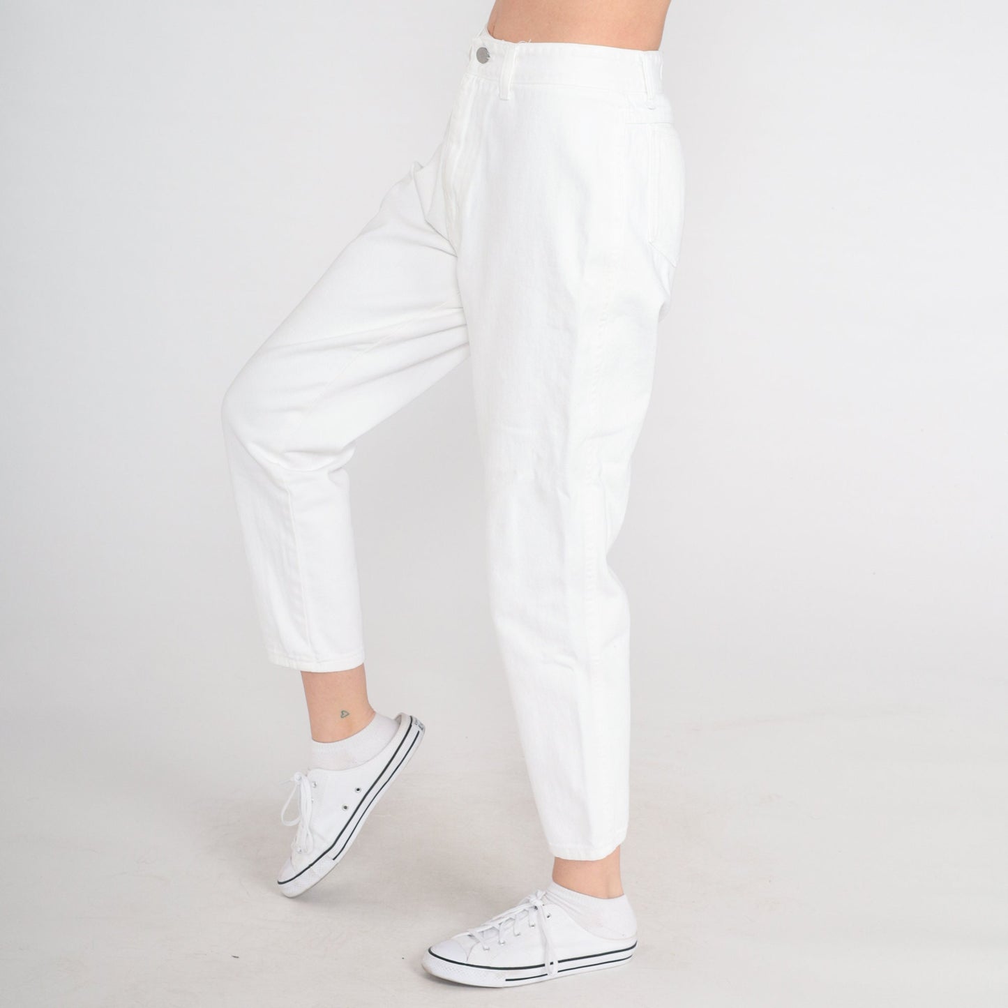 90s White Tapered Mom Jeans High Rise Cotton Denim Small 28
