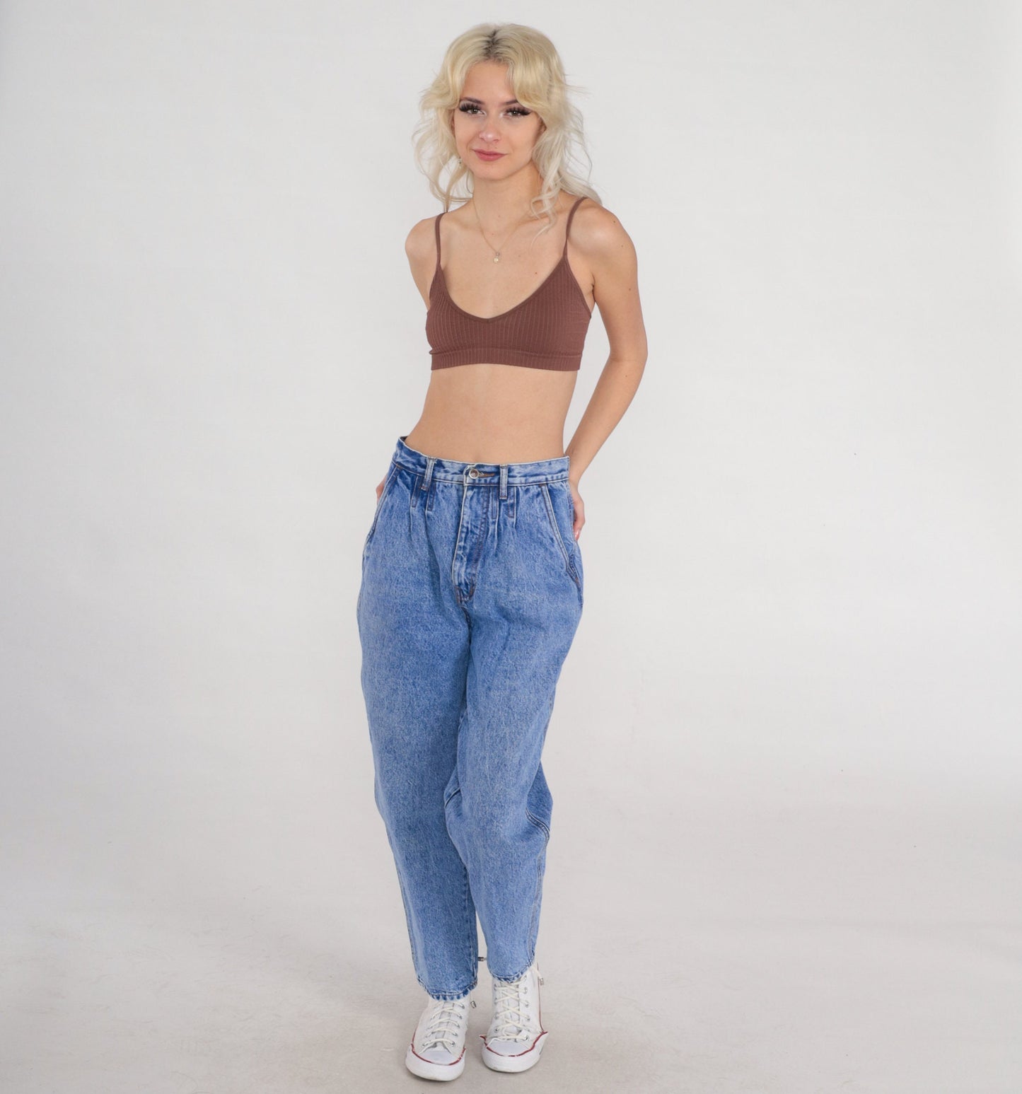 90s Bill Blass High Waist Pleated Tapered Denim Jeans Blue Small