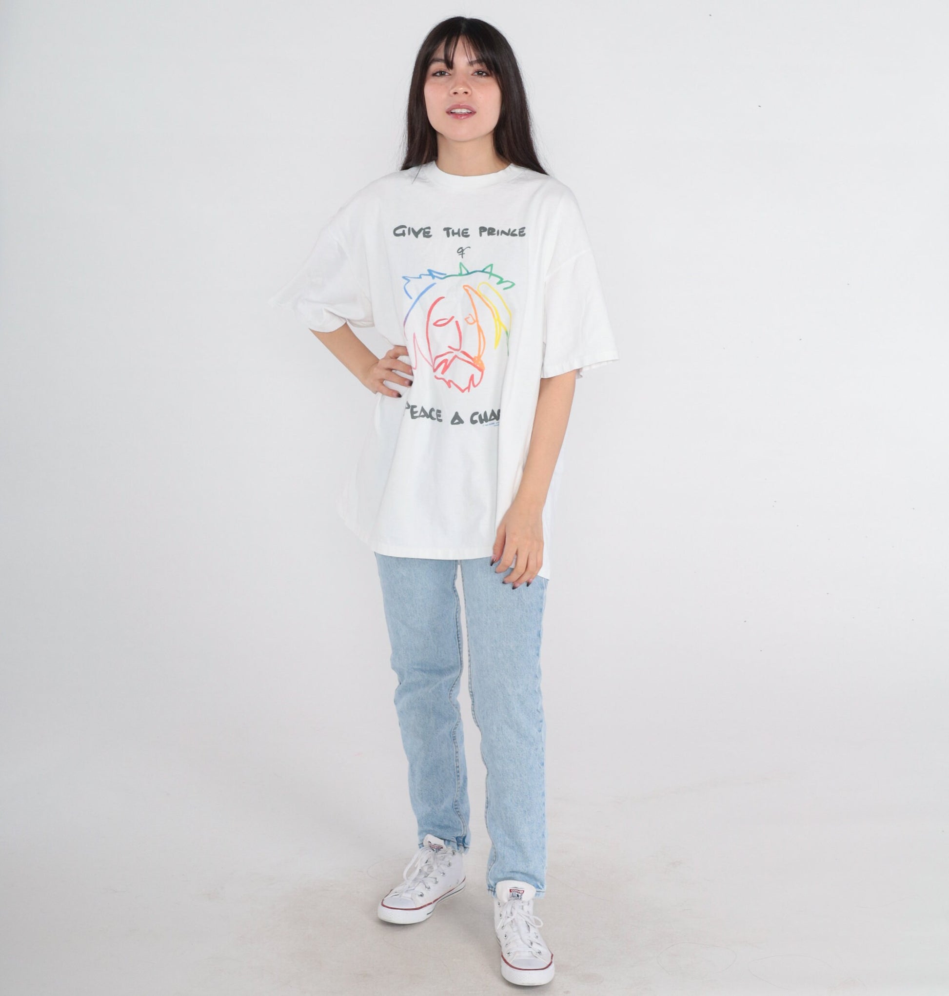 90s Christian Jesus Graphic Tee "Give the Prince of Peace a Chance" White Cotton XXL