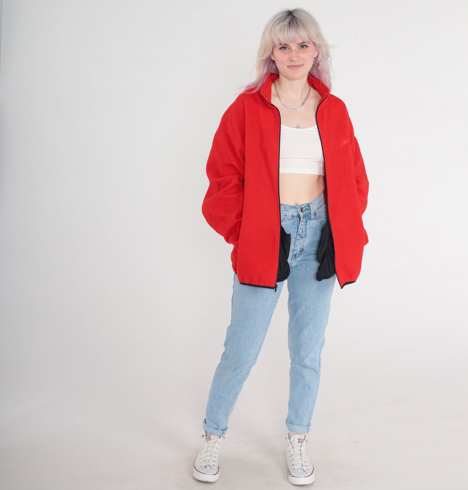 90s Speedo Red Fleece Zip-Up Jacket Extra Large XL