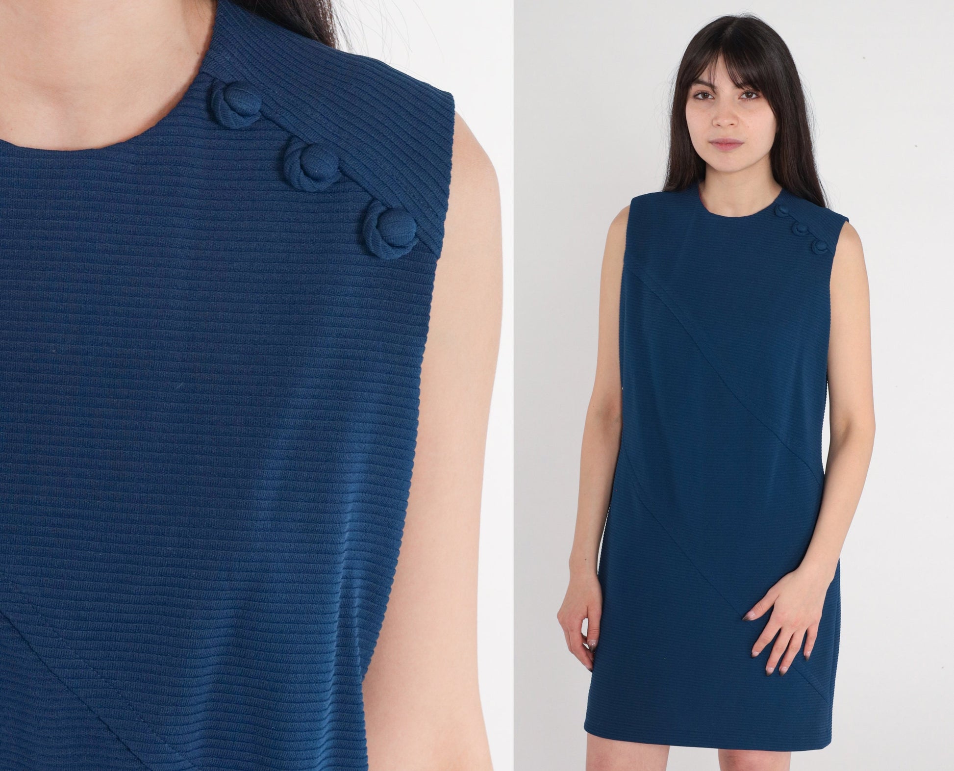 60s Navy Shift Dress Mini Sleeveless Mod Dress Small S