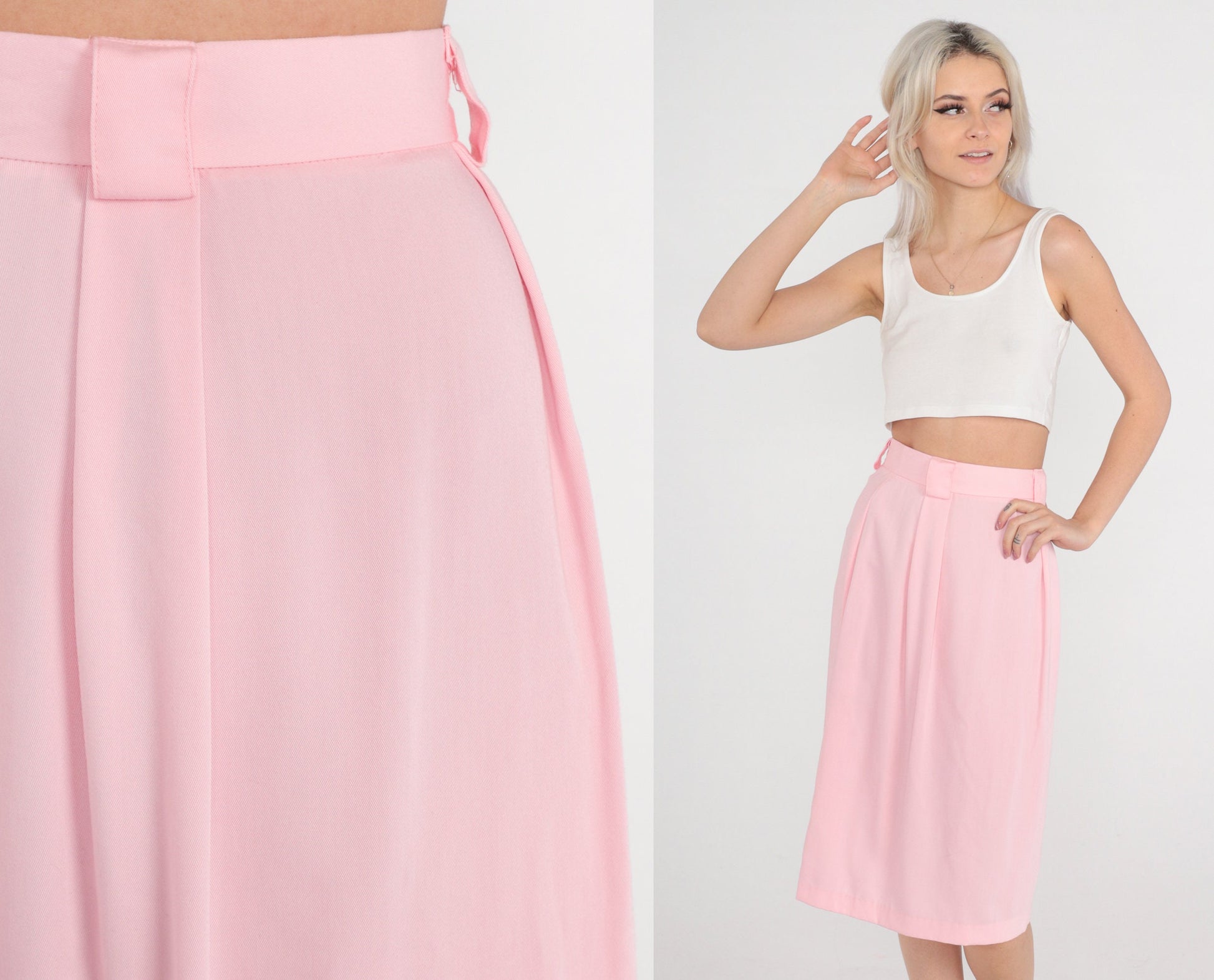 80s Baby Pink Midi Skirt High Waist Straight Cut Extra Small