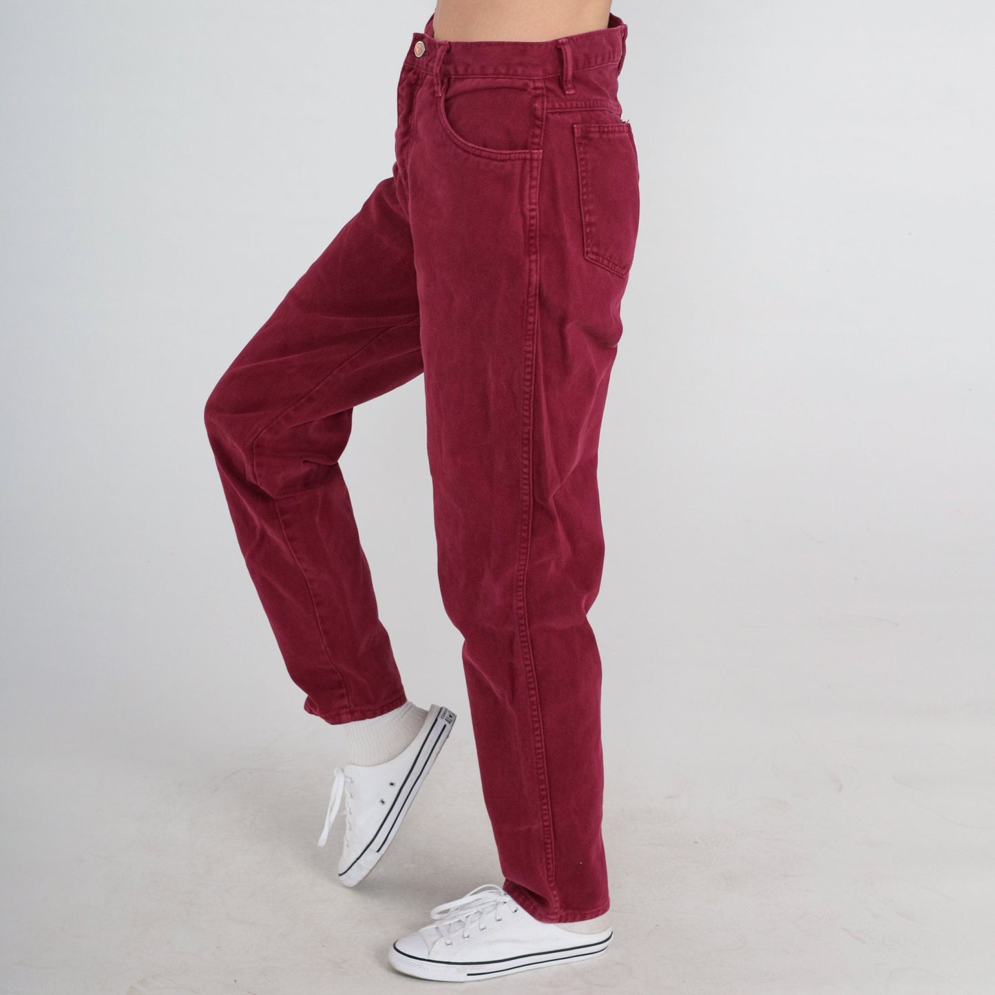 90s Bill Blass High Waist Tapered Mom Jeans Burgundy Denim Small S