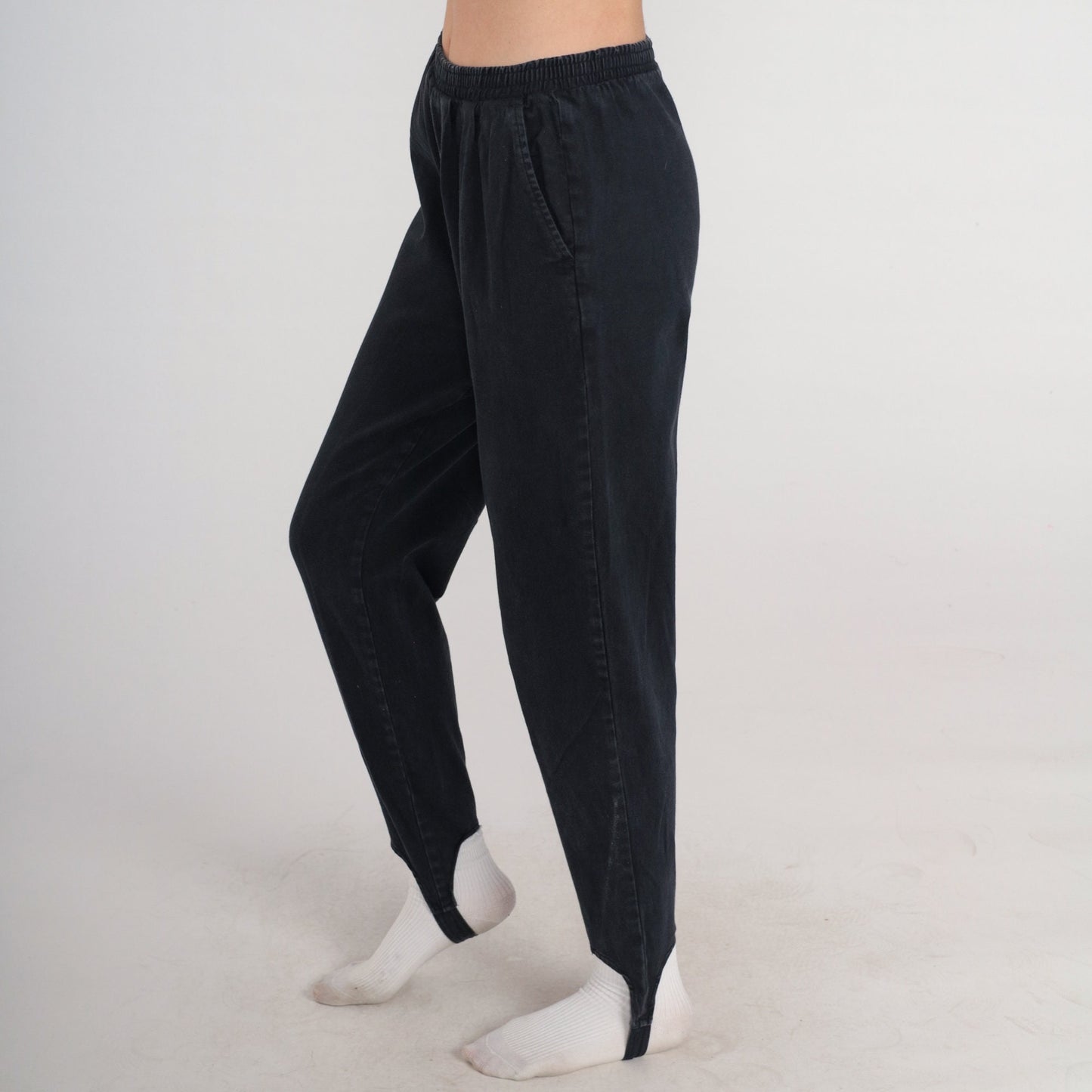 90s Black Stirrup Pants Tapered High Waist Trousers Small S