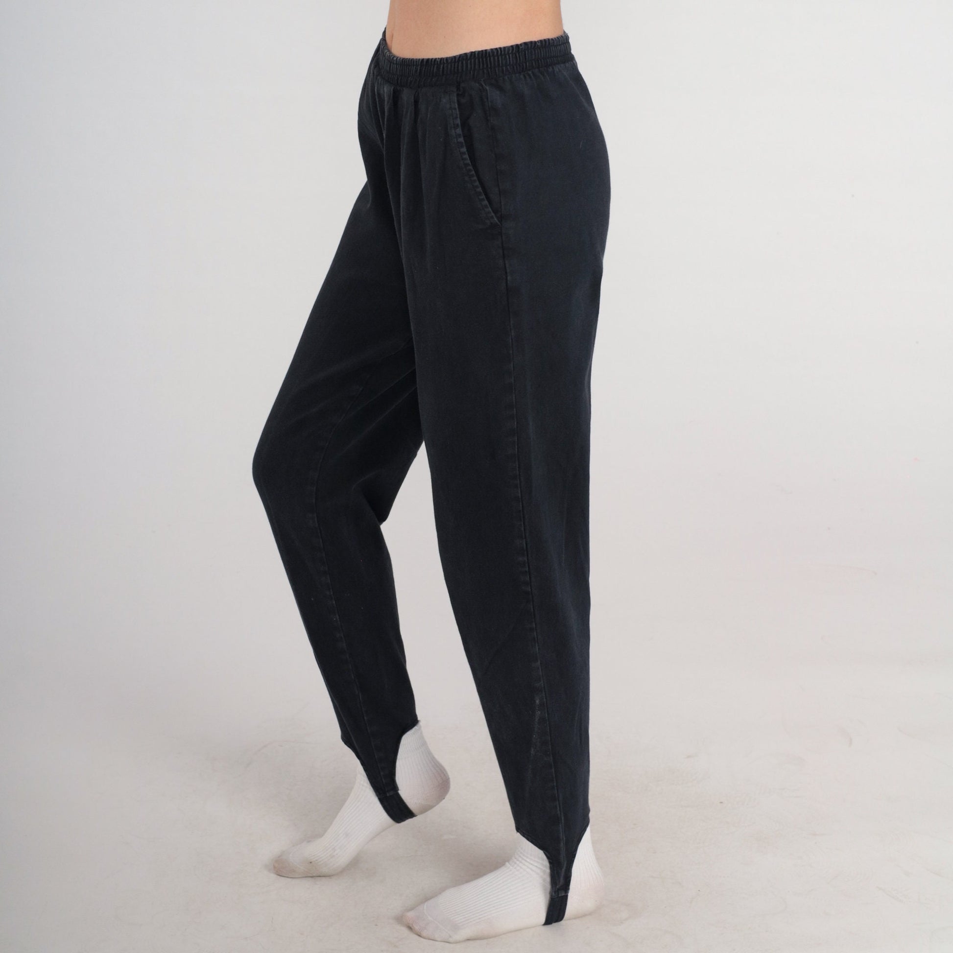 90s Black Stirrup Pants Tapered High Waist Trousers Small S